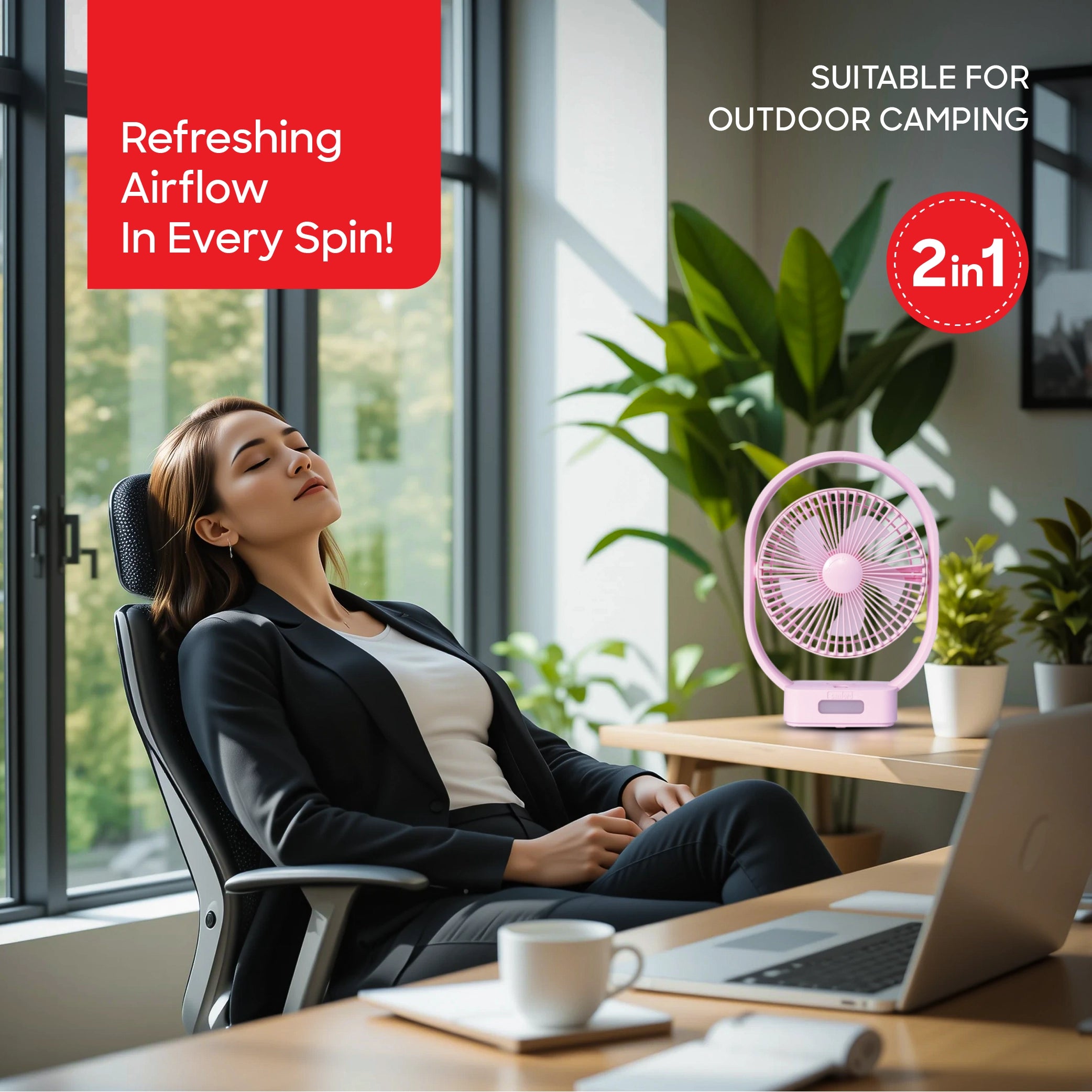 Sanford Table Fan 7-Inch Rechargeable 3600mAh with LED Light and Tilt Head - SF6662MFN Sanford KSA