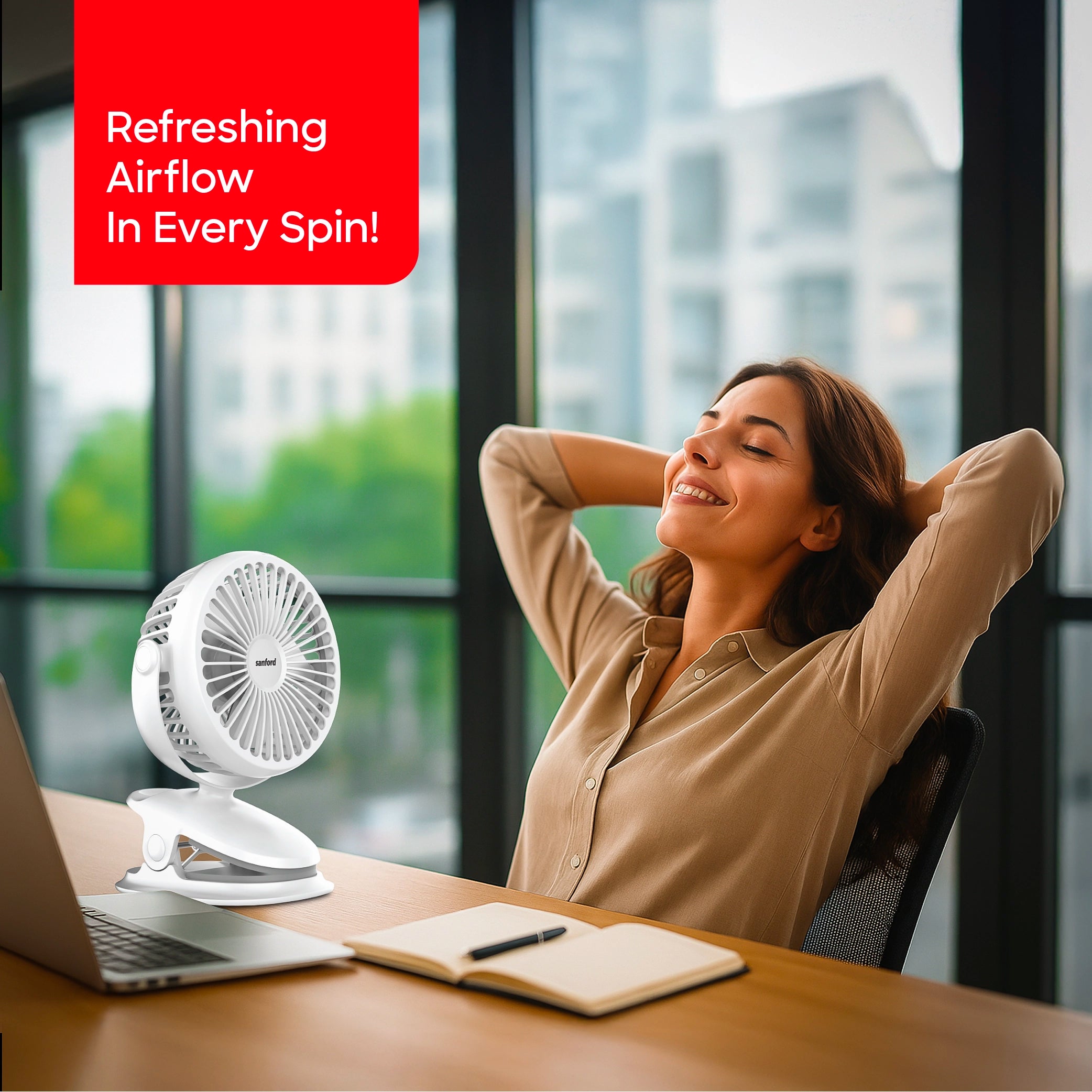 Sanford Clip Fan 4-Inch Rechargeable 2000mAh with 360° Rotation and Portable Use - SF6664PCF Sanford KSA