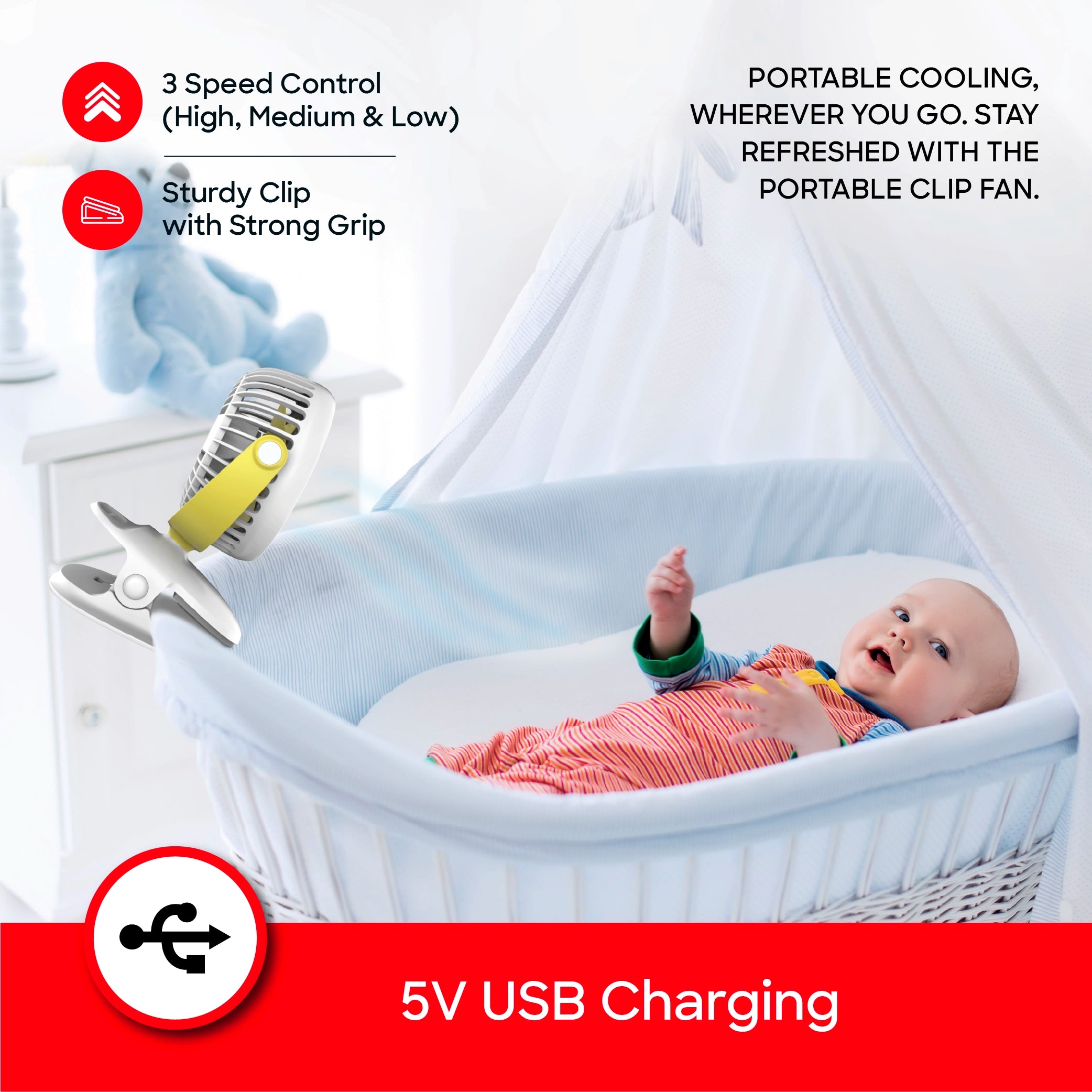 Sanford Clip Fan 4-Inch Rechargeable 2000mAh with 360° Rotation and Portable Use - SF6664PCF Sanford KSA