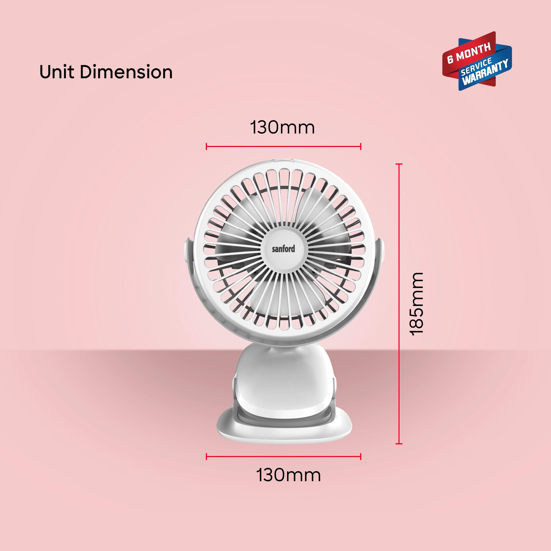 Sanford Clip Fan 4-Inch Rechargeable 2000mAh with 360° Rotation and Portable Use - SF6664PCF Sanford KSA