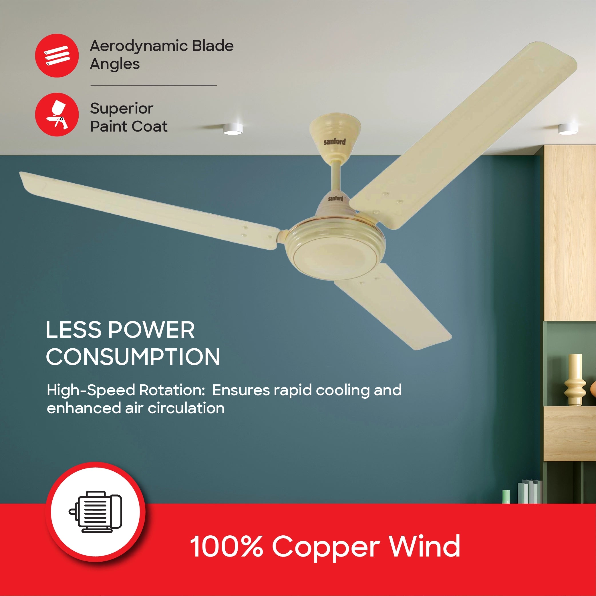 Sanford Ceiling Fan 1400mm 60W with High-Speed Performance and Wide Airflow - SF6666CFN Sanford KSA