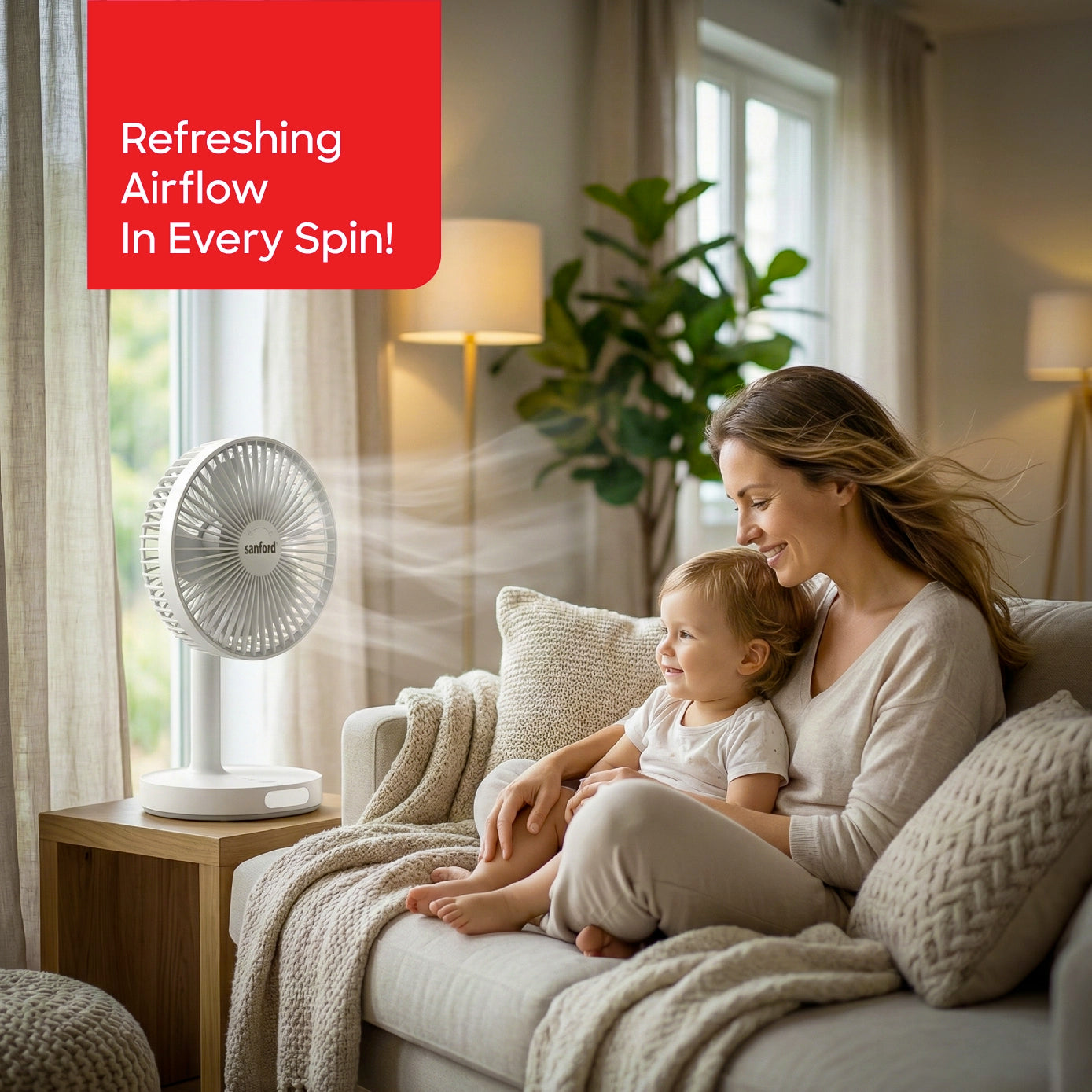 Sanford Table Fan 7-Inch Rechargeable 4600mAh with Multi-Function Mode and LED Light - SF6667MFN