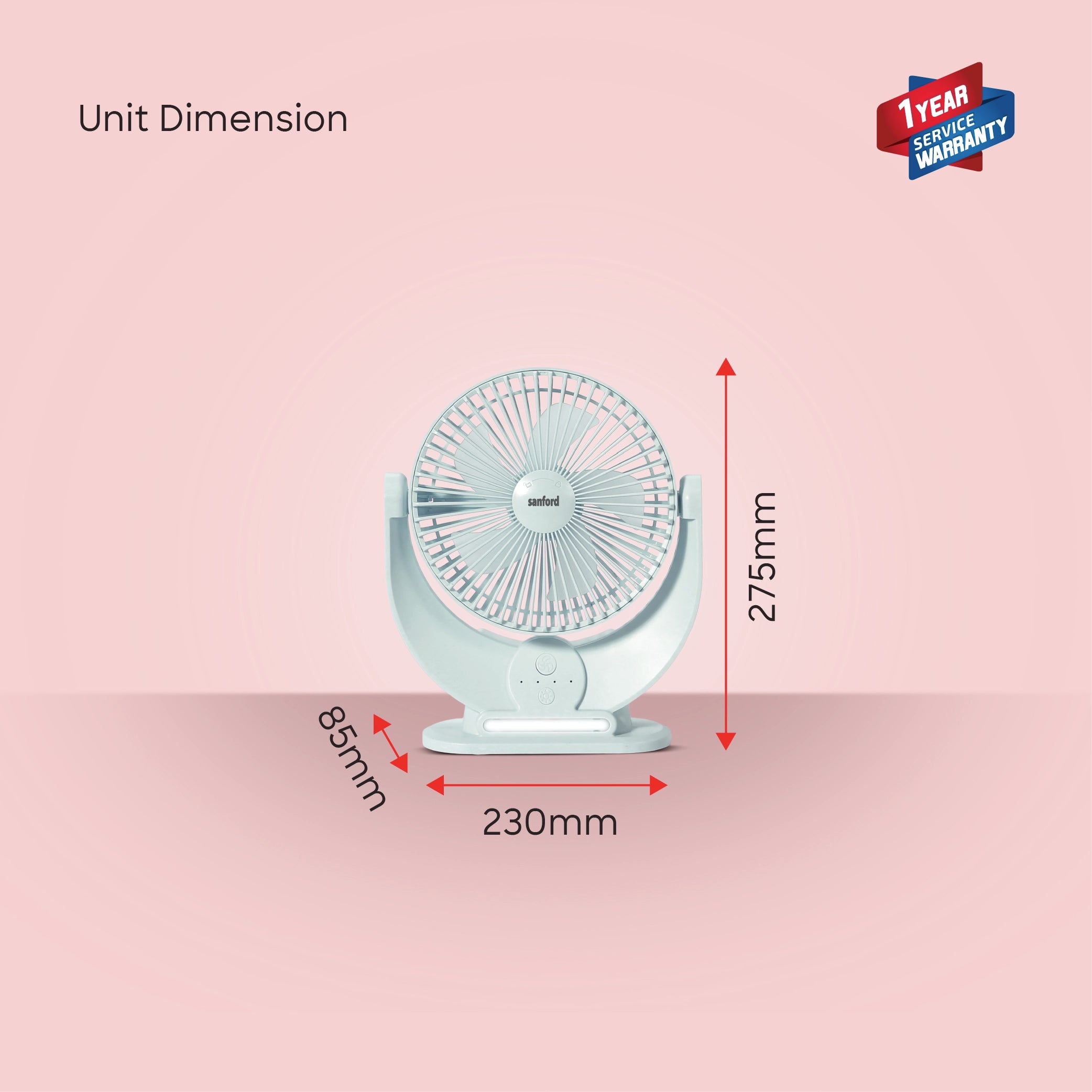 Sanford Table Fan 7-Inch Rechargeable 3600mAh with LED Light and Multi-Function Design - SF6669MFN Sanford KSA
