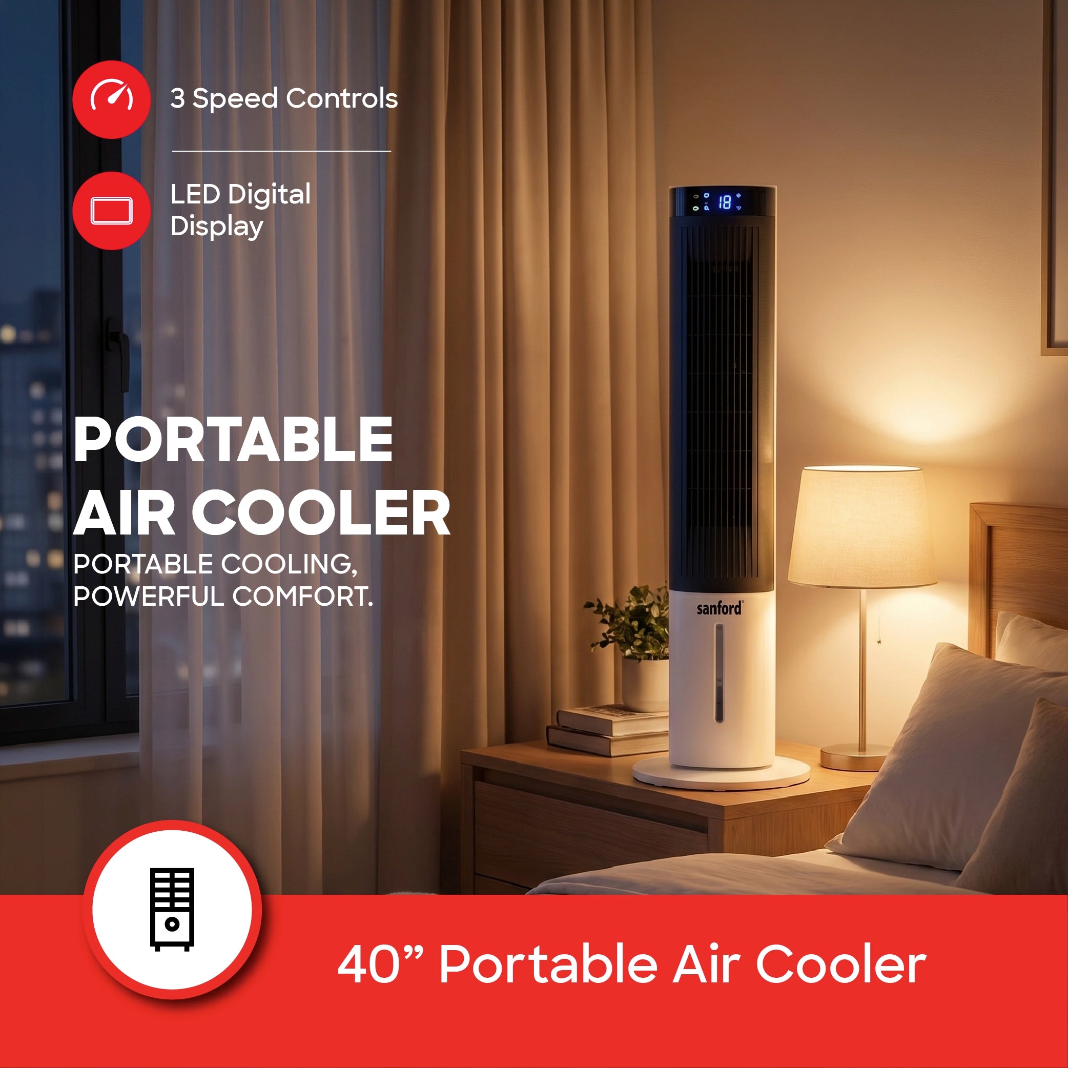 Sanford Portable Air Cooler 40 Inch 70W 3 Speed with Remote - SF6700TRF Sanford KSA