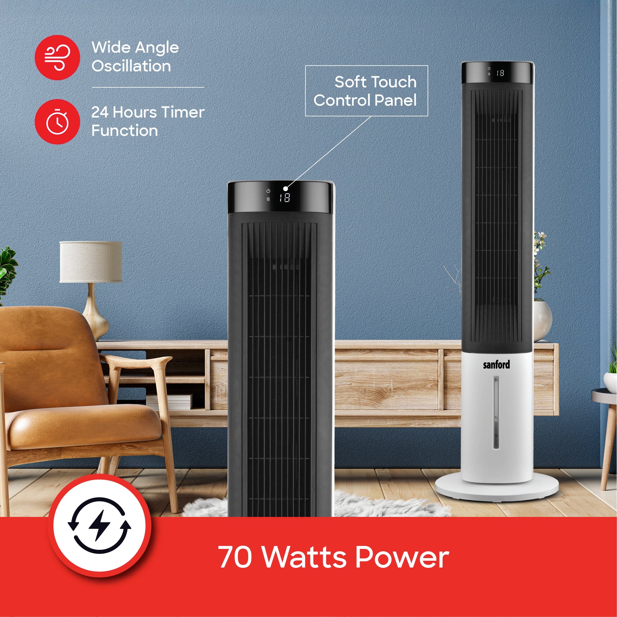 Sanford Portable Air Cooler 40 Inch 70W 3 Speed with Remote - SF6700TRF Sanford KSA