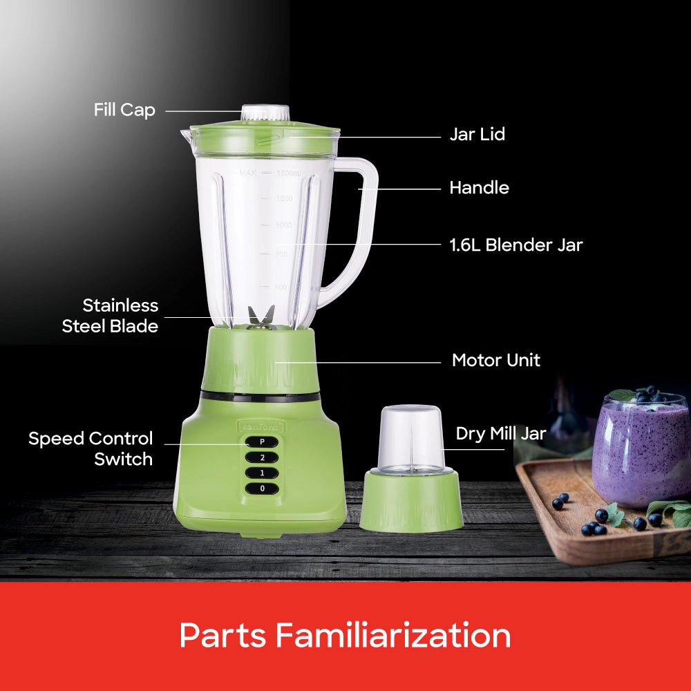 Sanford 2-in-1 Blender 1.6L 400W with Dry Mill, Stainless Steel Blades - SF6806BR Sanford KSA