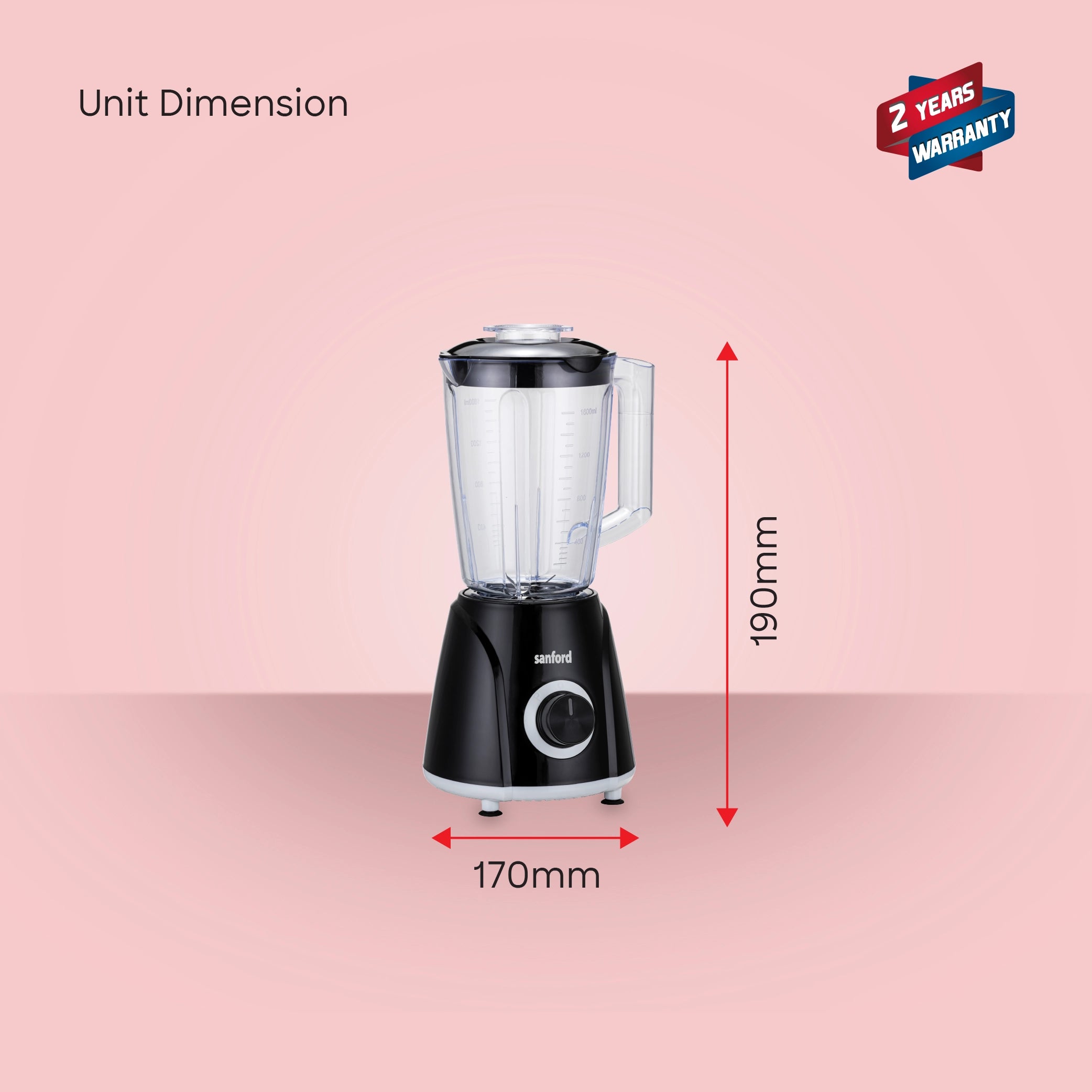 Sanford 3-in-1 Blender 1.6L 400W with Mill & Chopper, Stainless Steel Blades - SF6807BR Sanford KSA