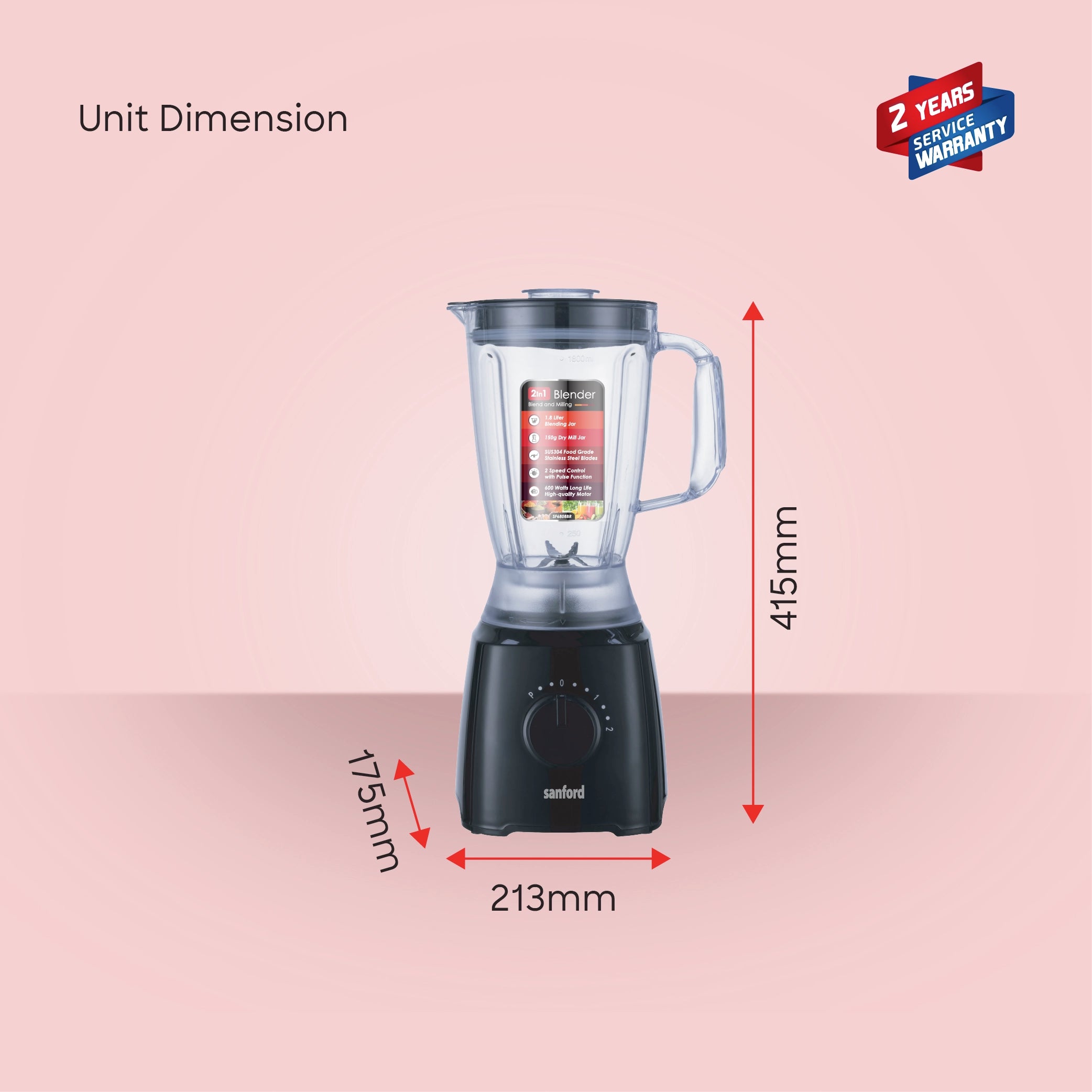 Sanford SF6808BR 2-in-1 blender complete set with attachments