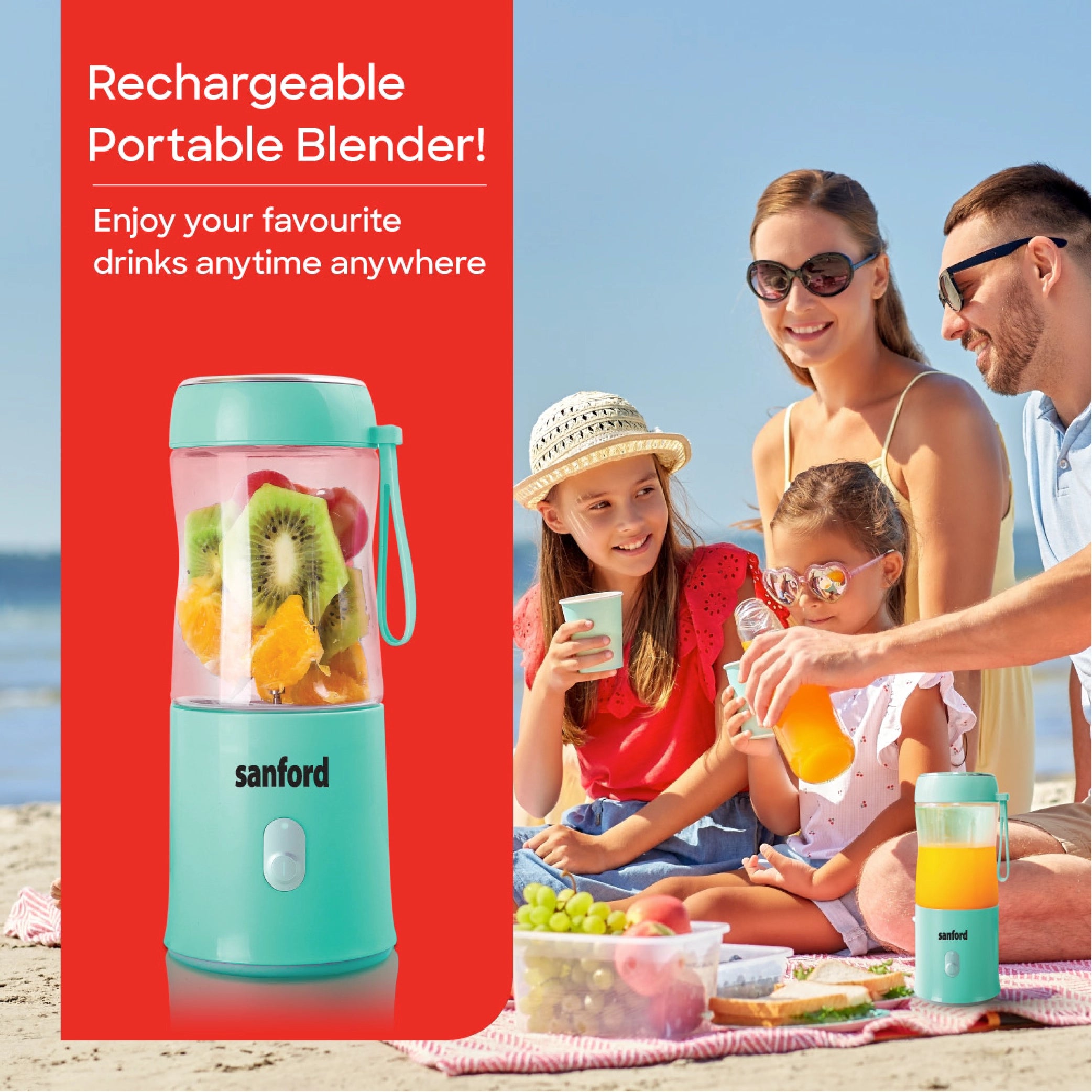 Sanford Rechargeable Portable Blender 380ml 60W with Stainless Steel Blades - SF6810BR Sanford KSA
