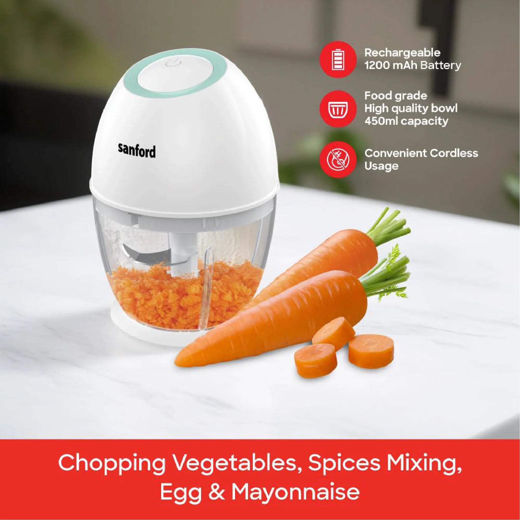 Rechargeable food chopper 450ml USB charging & stainless steel blades sanford 3