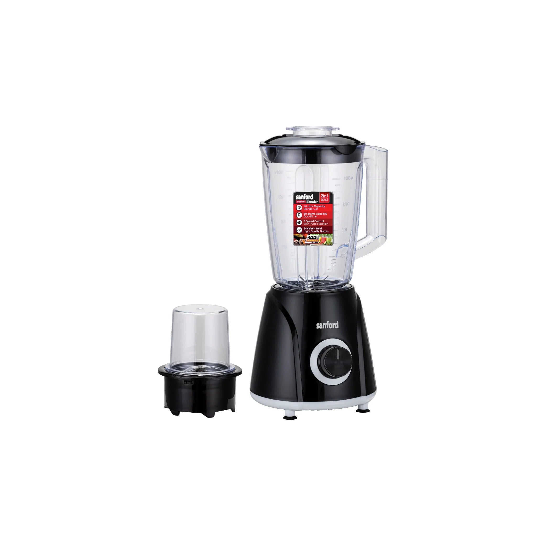 2 in 1 blender grinder 400W stainless steel blades 1.6L jar sanford 1