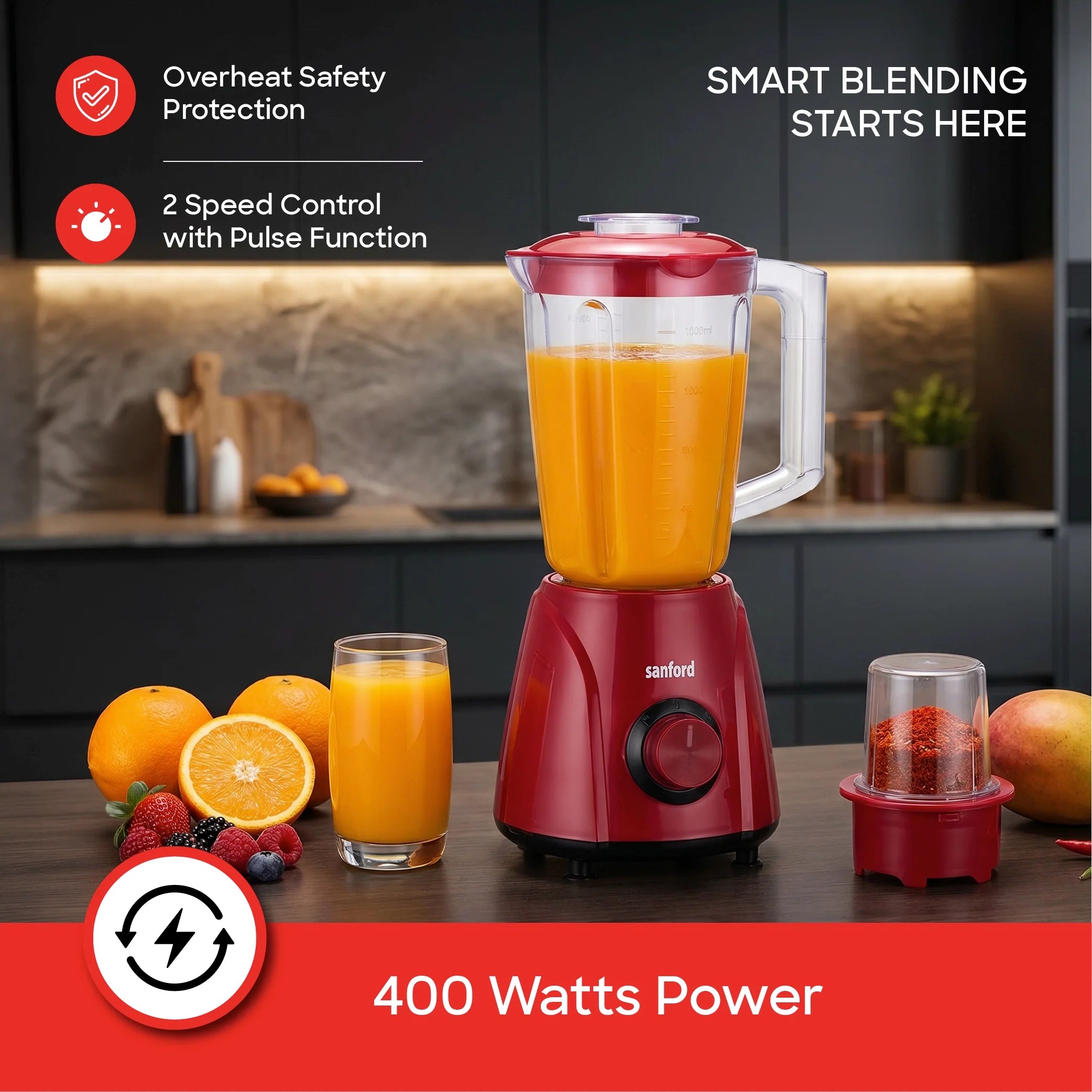 2 in 1 blender grinder 400W stainless steel blades 1.6L jar sanford 4