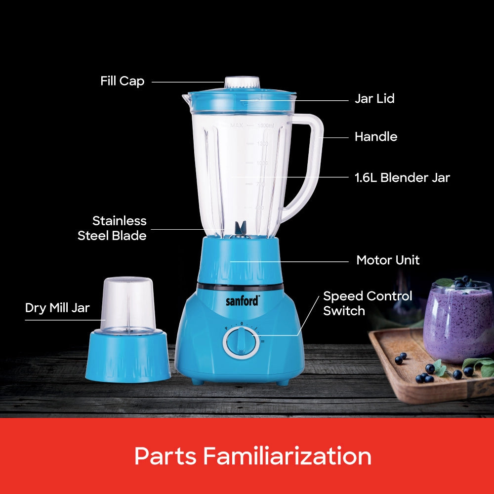 Sanford 2-in-1 Blender & Grinder 1.6L 400W with Mill Jar, Stainless Steel Blades - SF6818BR Sanford KSA