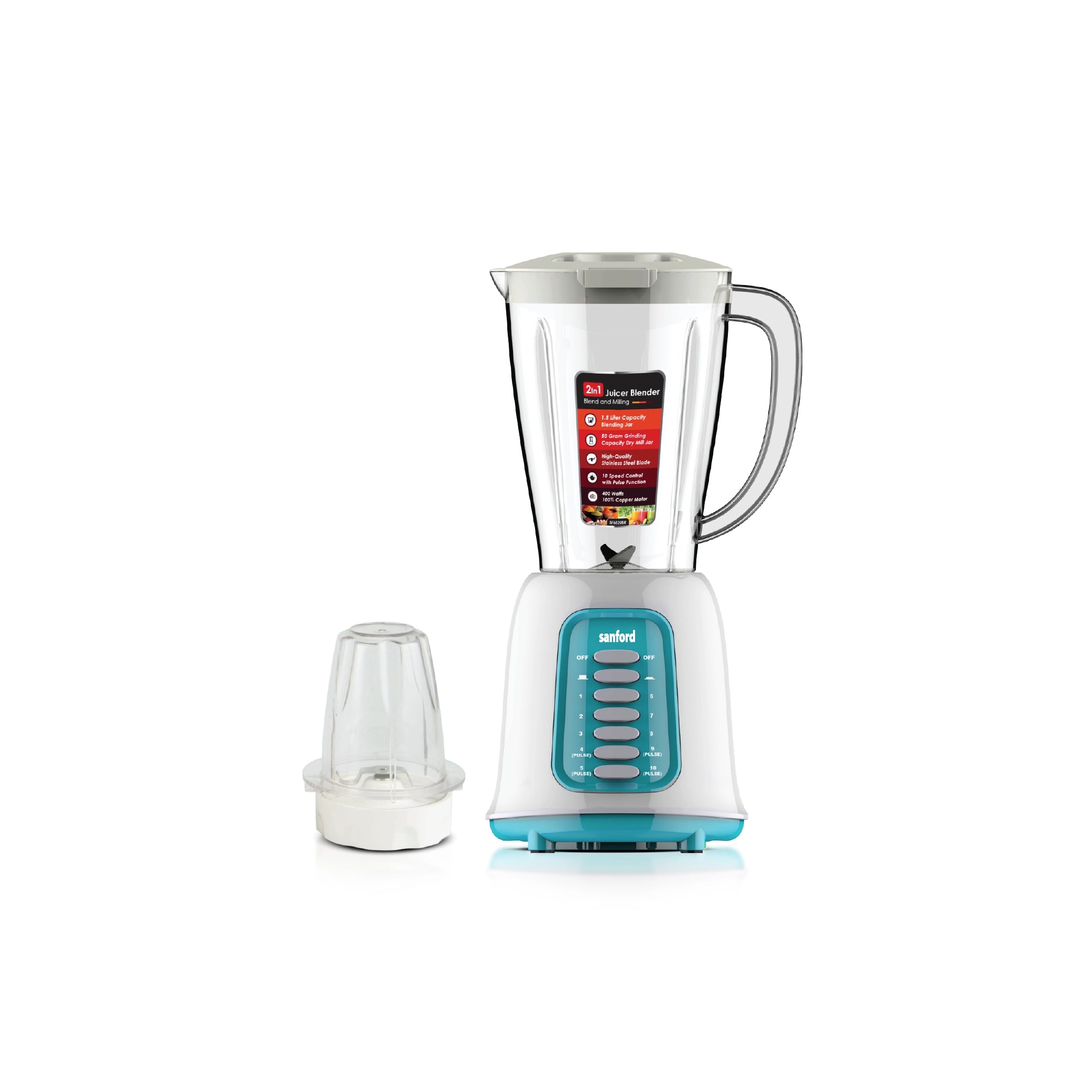 Sanford 2-in-1 Juicer Blender 1.5L 400W with Dry Mill, Stainless Steel Blade - SF6820BR Sanford KSA