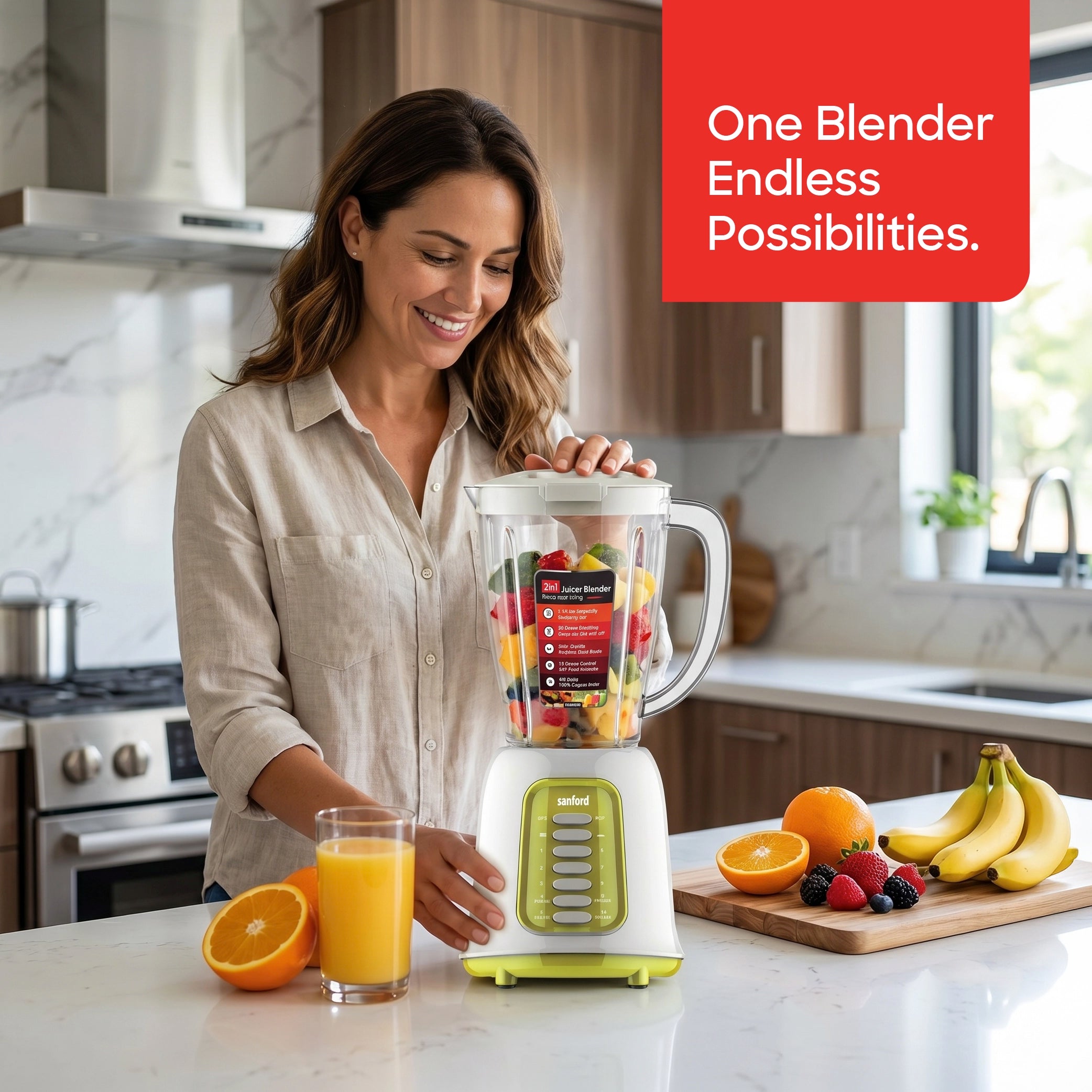 Sanford 2-in-1 Juicer Blender 1.5L 400W with Dry Mill, Stainless Steel Blade - SF6820BR