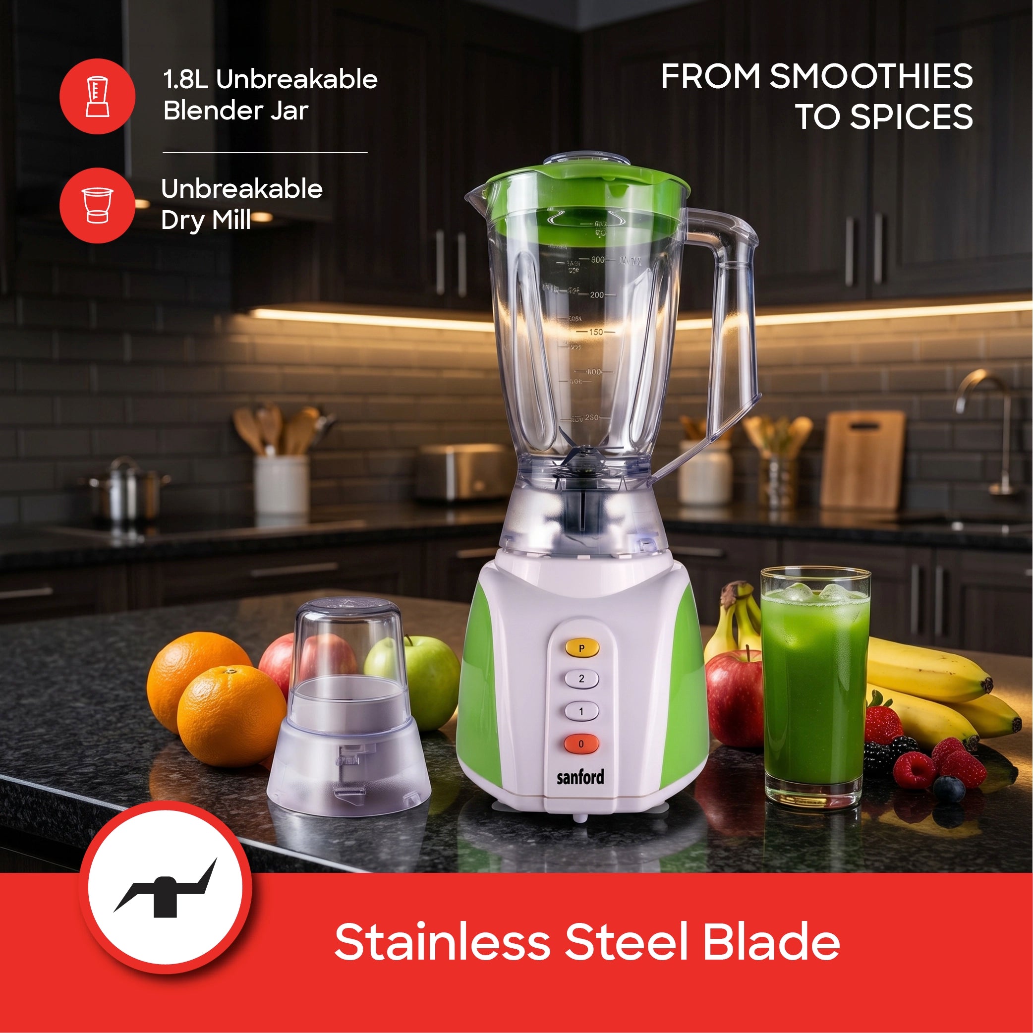 Sanford SF6842BR blender 1.6L jar and stainless steel blades