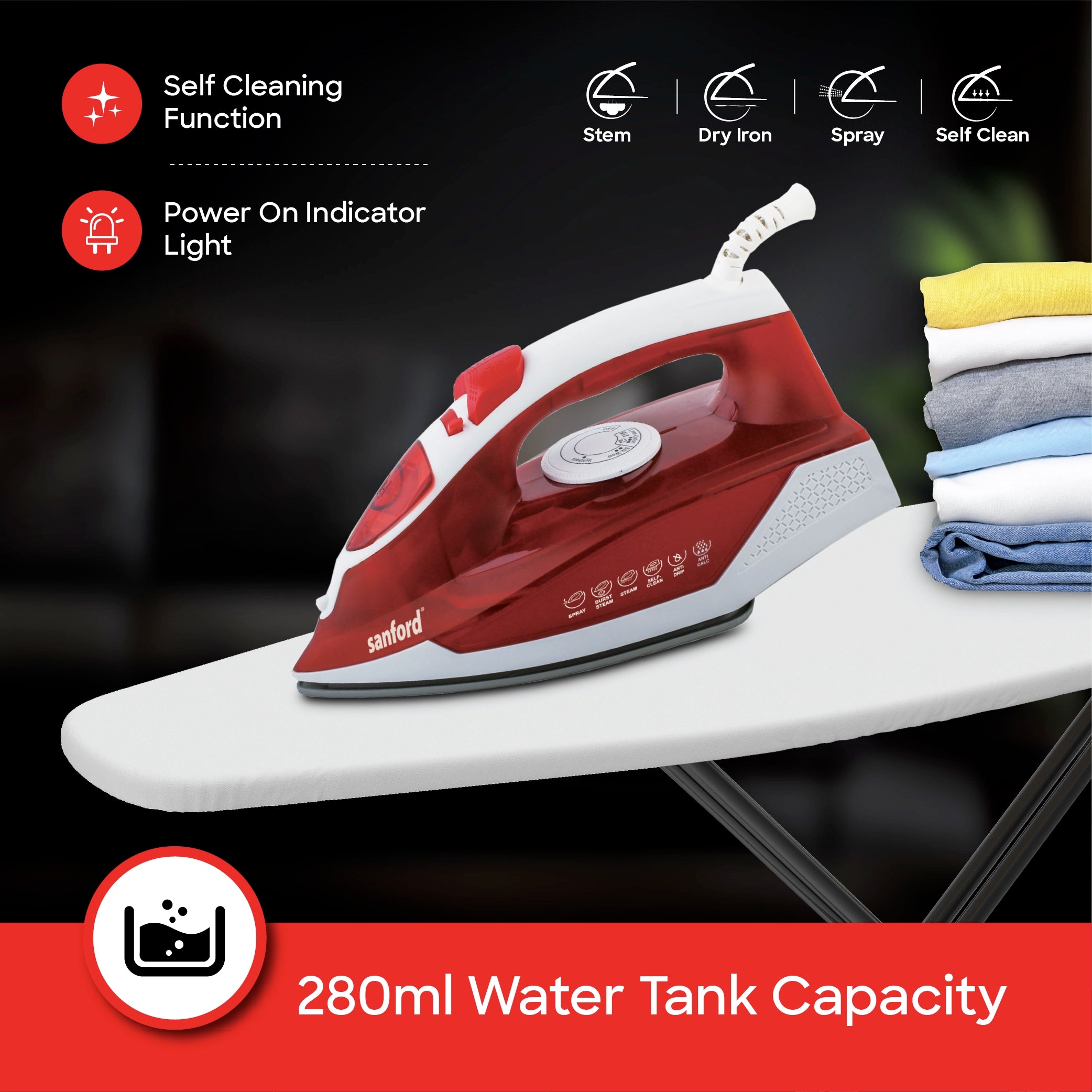 Sanford Steam Iron 2300W with Ceramic Soleplate, Spray & Burst Steam, 230ml Water Tank - SF70CSI BS Sanford KSA