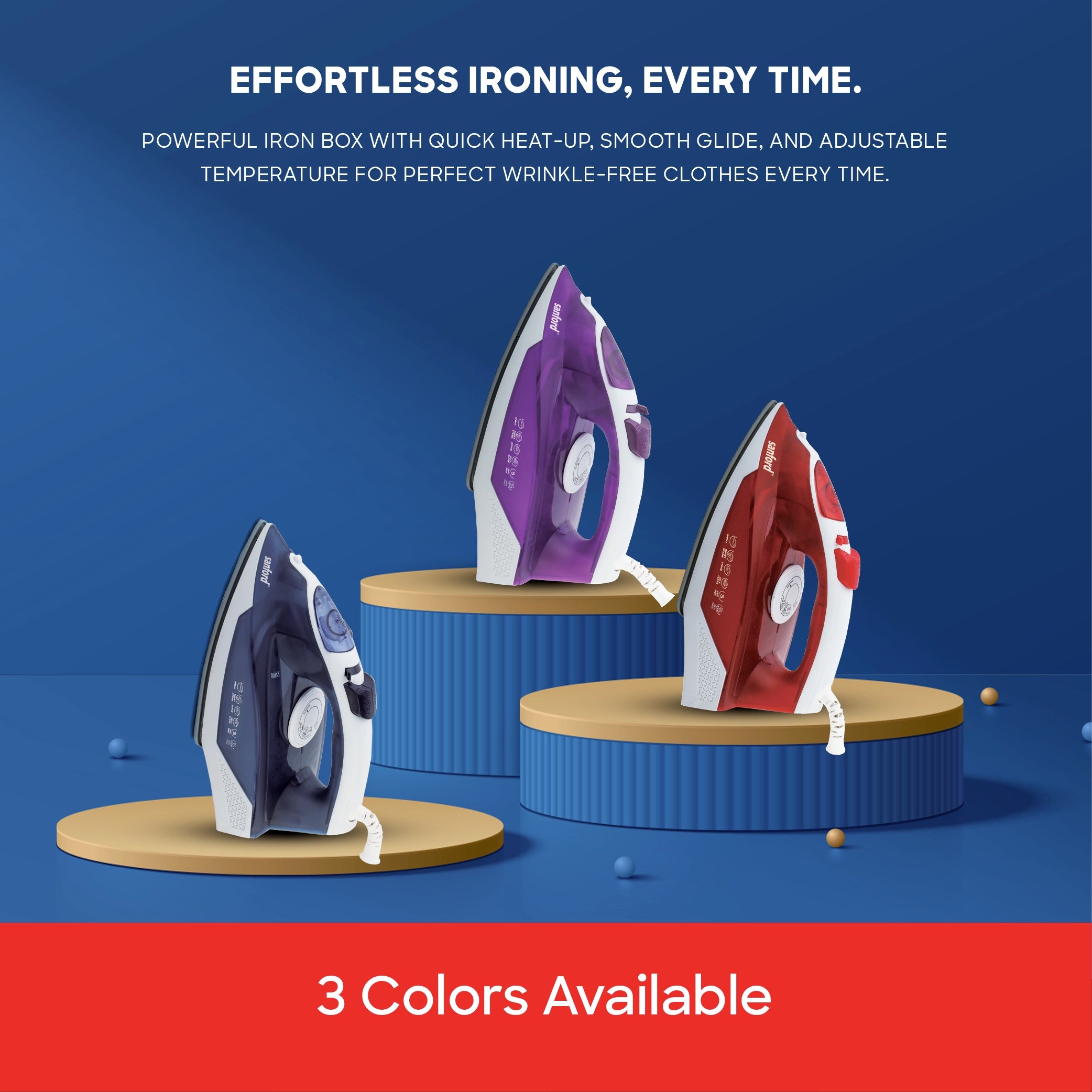 Sanford Steam Iron 2300W with Ceramic Soleplate, Spray & Burst Steam, 230ml Water Tank - SF70CSI BS Sanford KSA