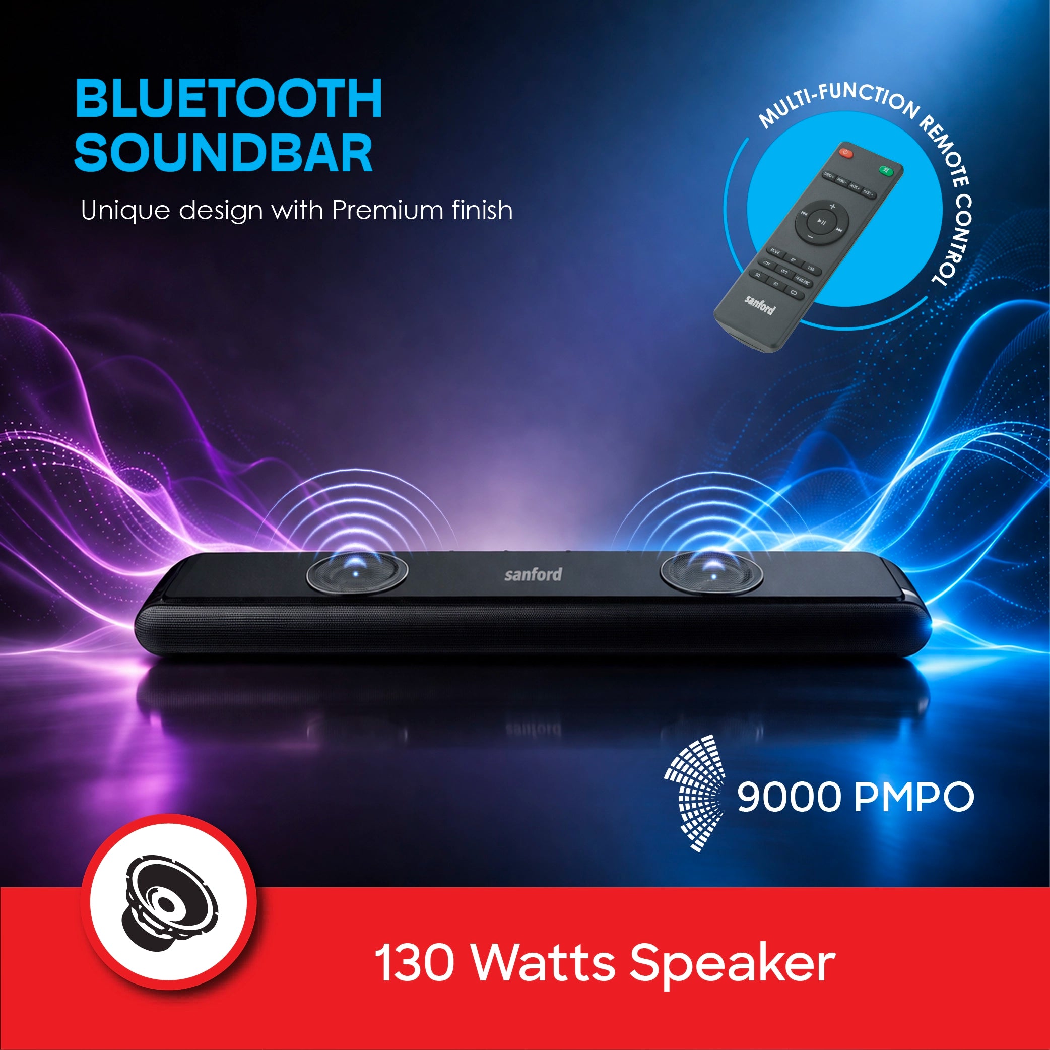 Sanford Bluetooth Soundbar 2.2 Channel 130W with LED Display - SF750SB Sanford KSA
