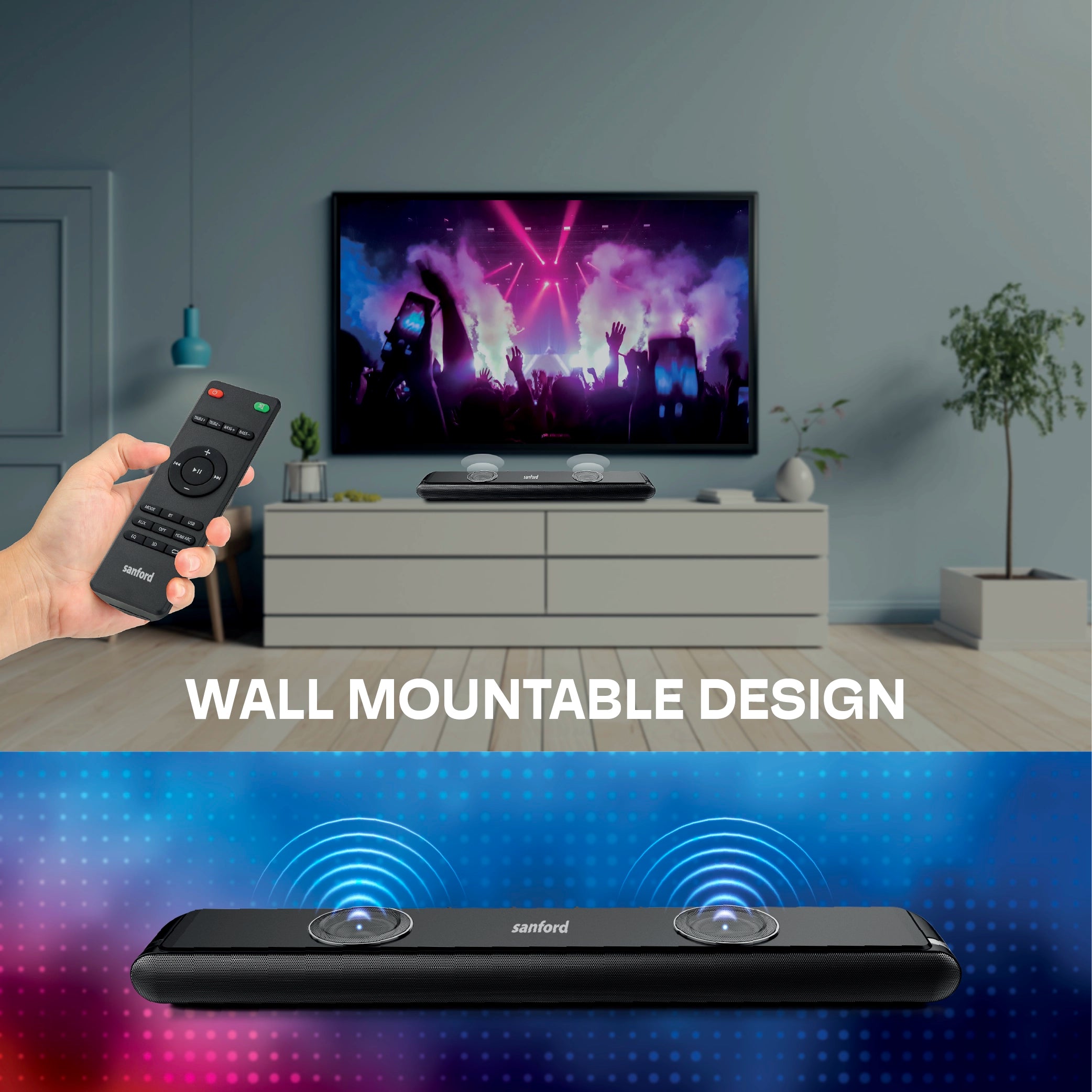 Sanford Bluetooth Soundbar 2.2 Channel 130W with LED Display - SF750SB Sanford KSA