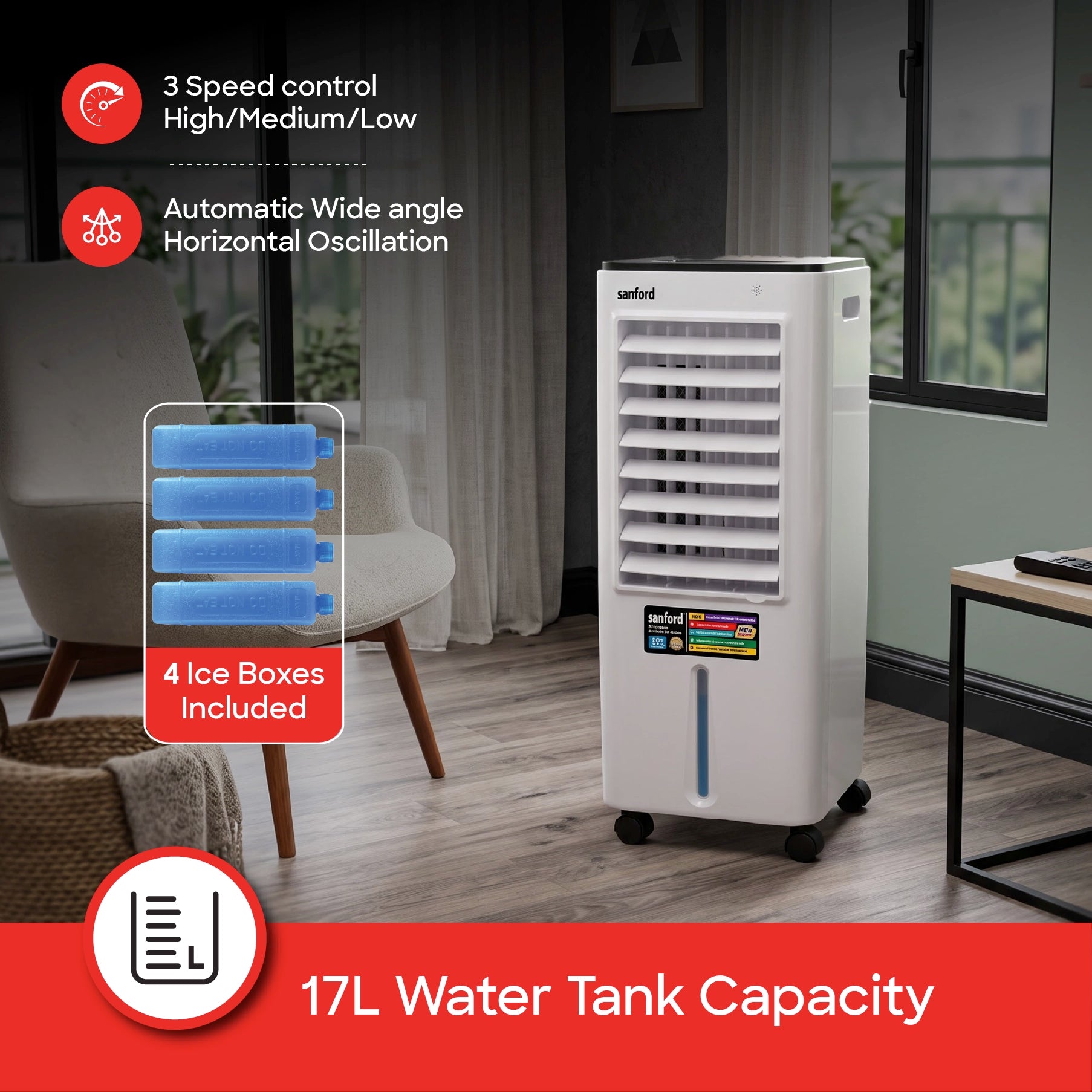 Sanford Air Cooler 3in1 17L Portable 80W with Remote Control - SF8104PAC Sanford KSA