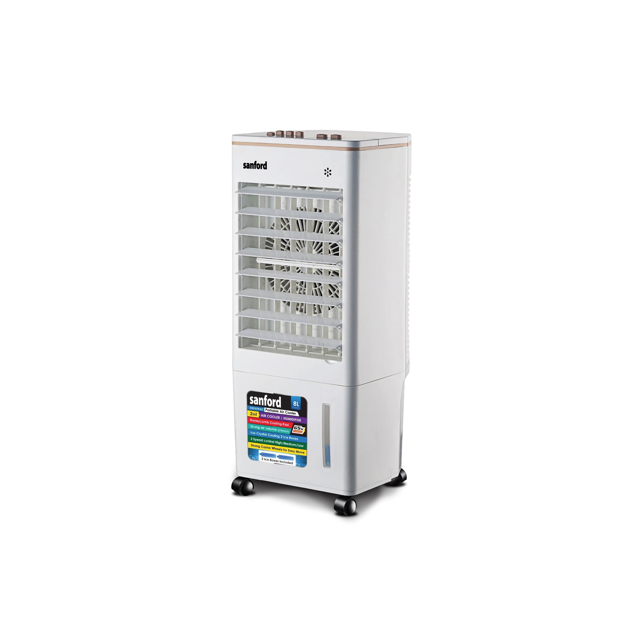 Sanford Air Cooler 2in1 8L Portable 65W with Honeycomb Cooling Pad - SF8107PAC Sanford KSA