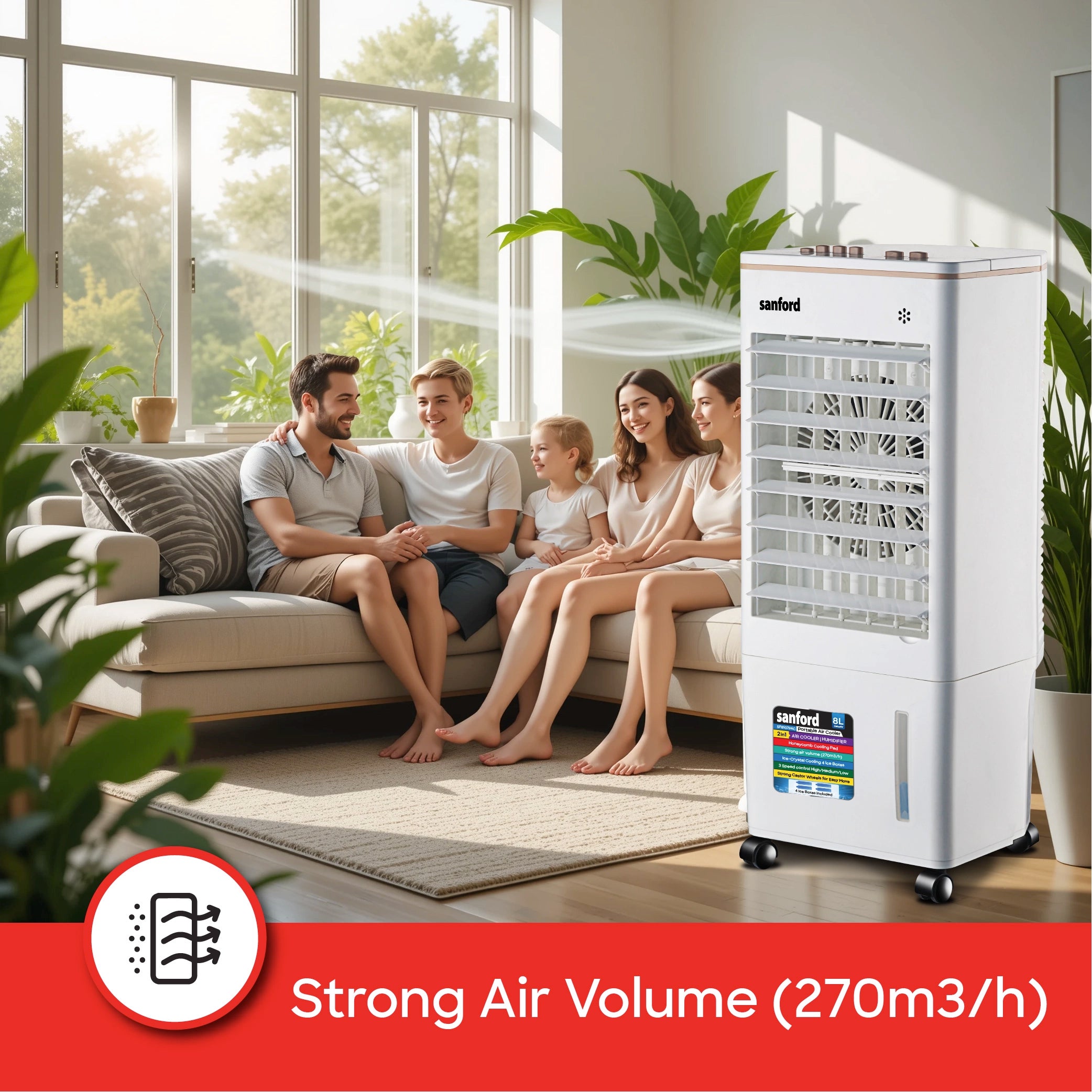 Sanford Air Cooler 2in1 8L Portable 65W with Honeycomb Cooling Pad - SF8107PAC Sanford KSA