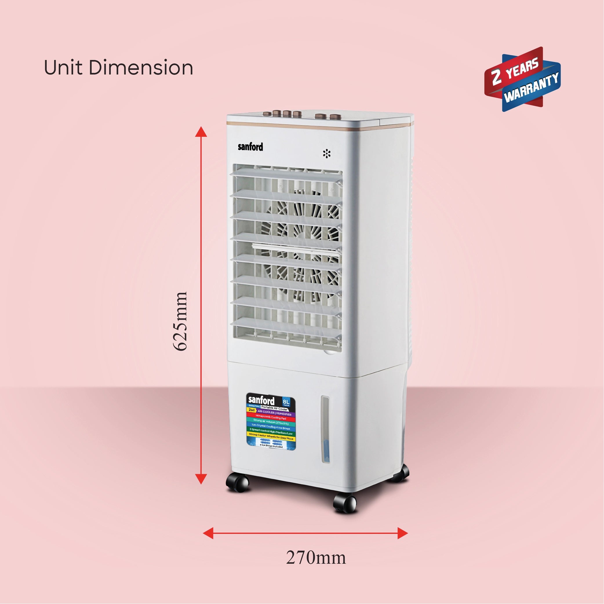 Sanford Air Cooler 2in1 8L Portable 65W with Honeycomb Cooling Pad - SF8107PAC Sanford KSA