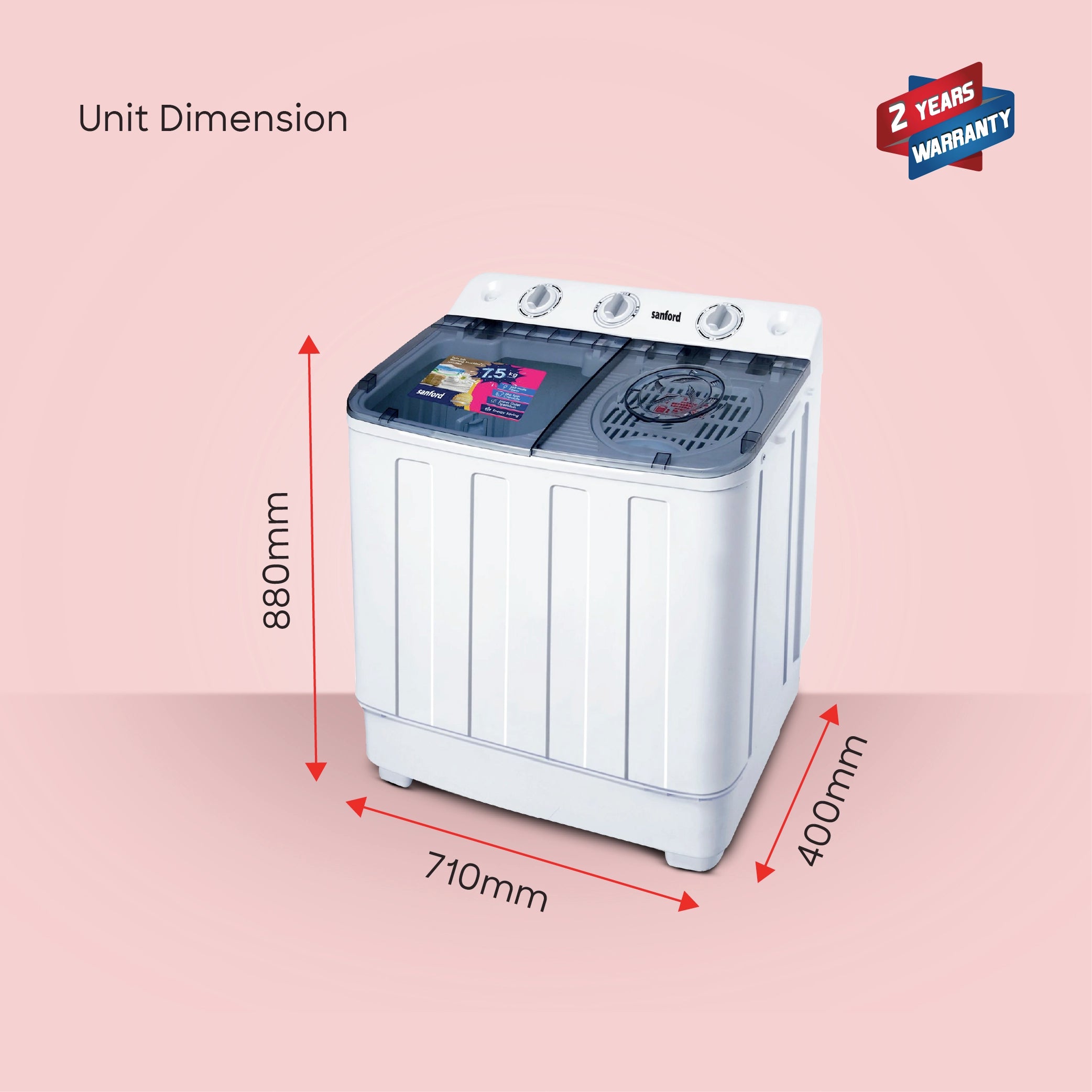 Sanford Twin Tub Washing Machine 8kg Wash 5kg Spin 540W with Low Noise Operation - SF8303WM Sanford KSA