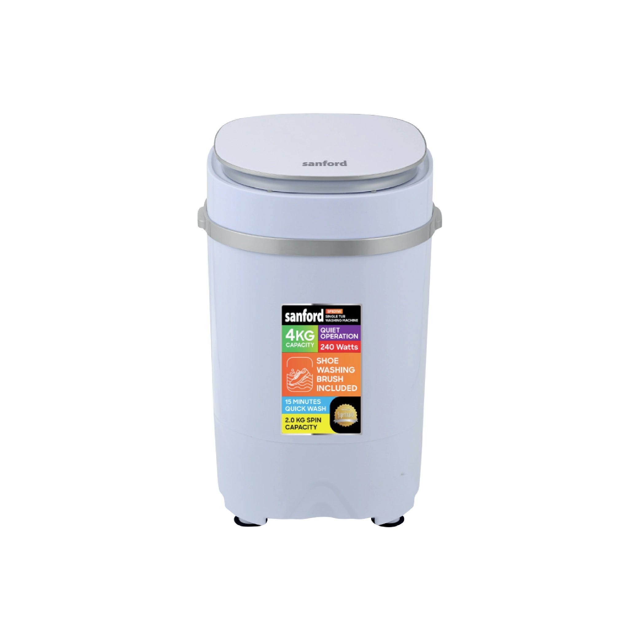 Sanford Single Tub Washing Machine 4kg 240W with 15-Minute Quick Wash - SF831W Sanford KSA