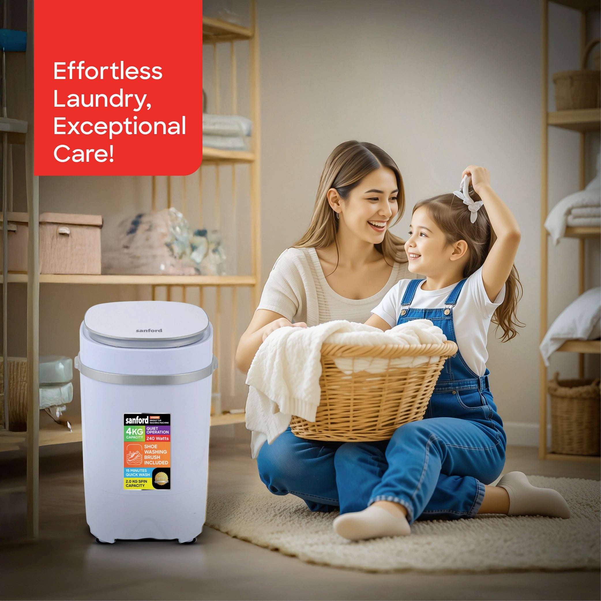 Sanford Single Tub Washing Machine 4kg 240W with 15-Minute Quick Wash - SF831W Sanford KSA
