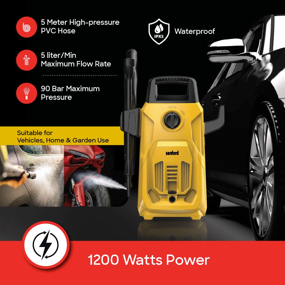 Sanford High Pressure Washer 1200W with 90 Bar Power for Home and Car Cleaning - SF8503HPW Sanford KSA