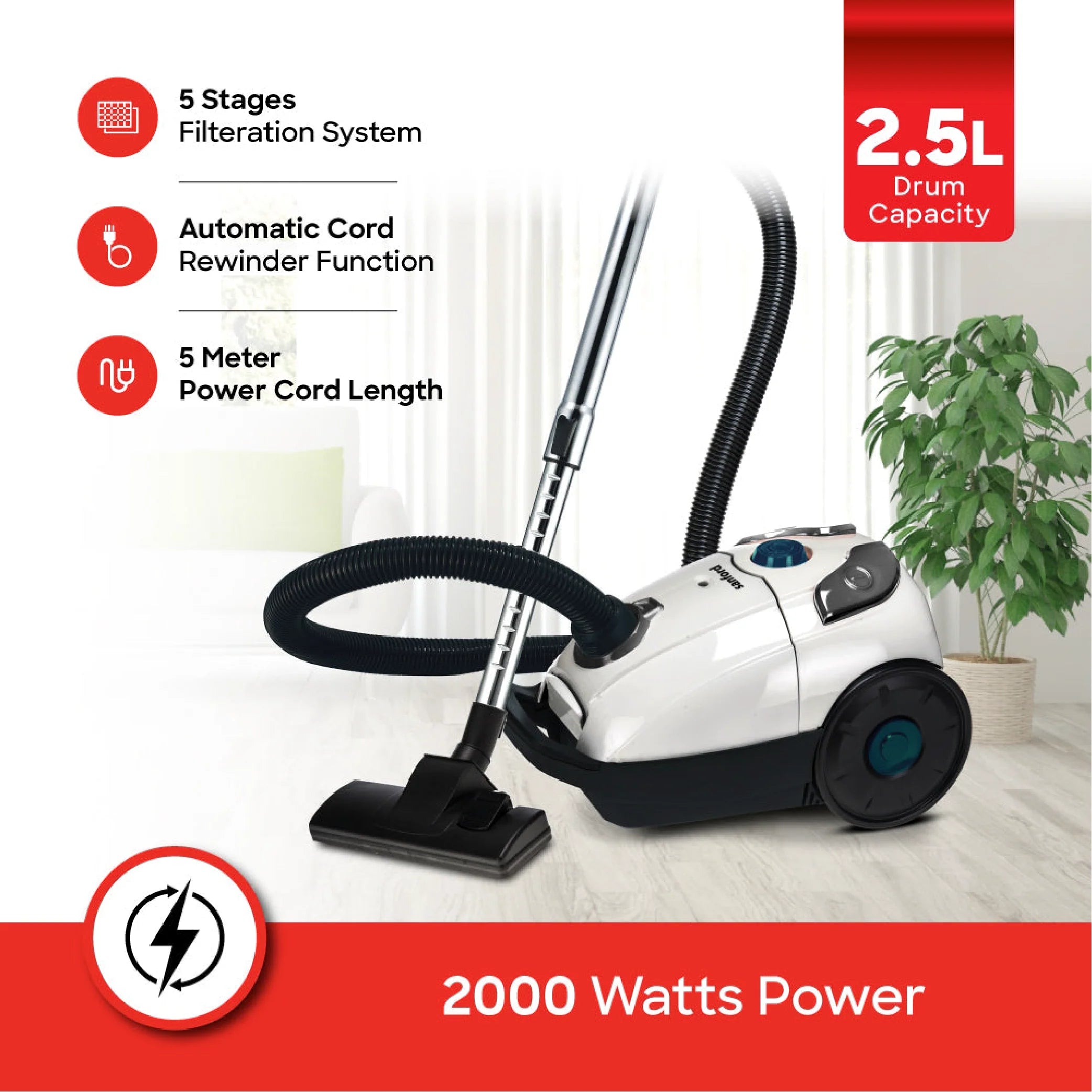portable vacuum cleaner 2.5L Drum 2000W Blower Function sanford 3