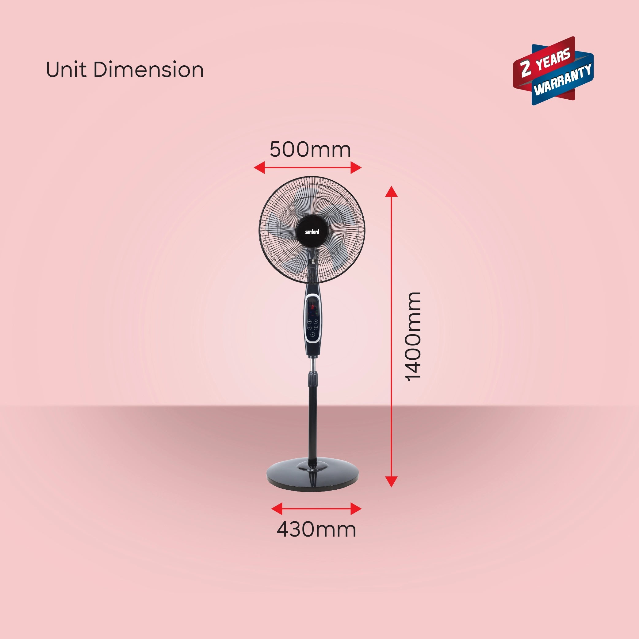 Sanford Stand Fan 18-Inch 60W with Remote Control, LED Display, 5-Blade Cooling - SF901SFN Sanford KSA