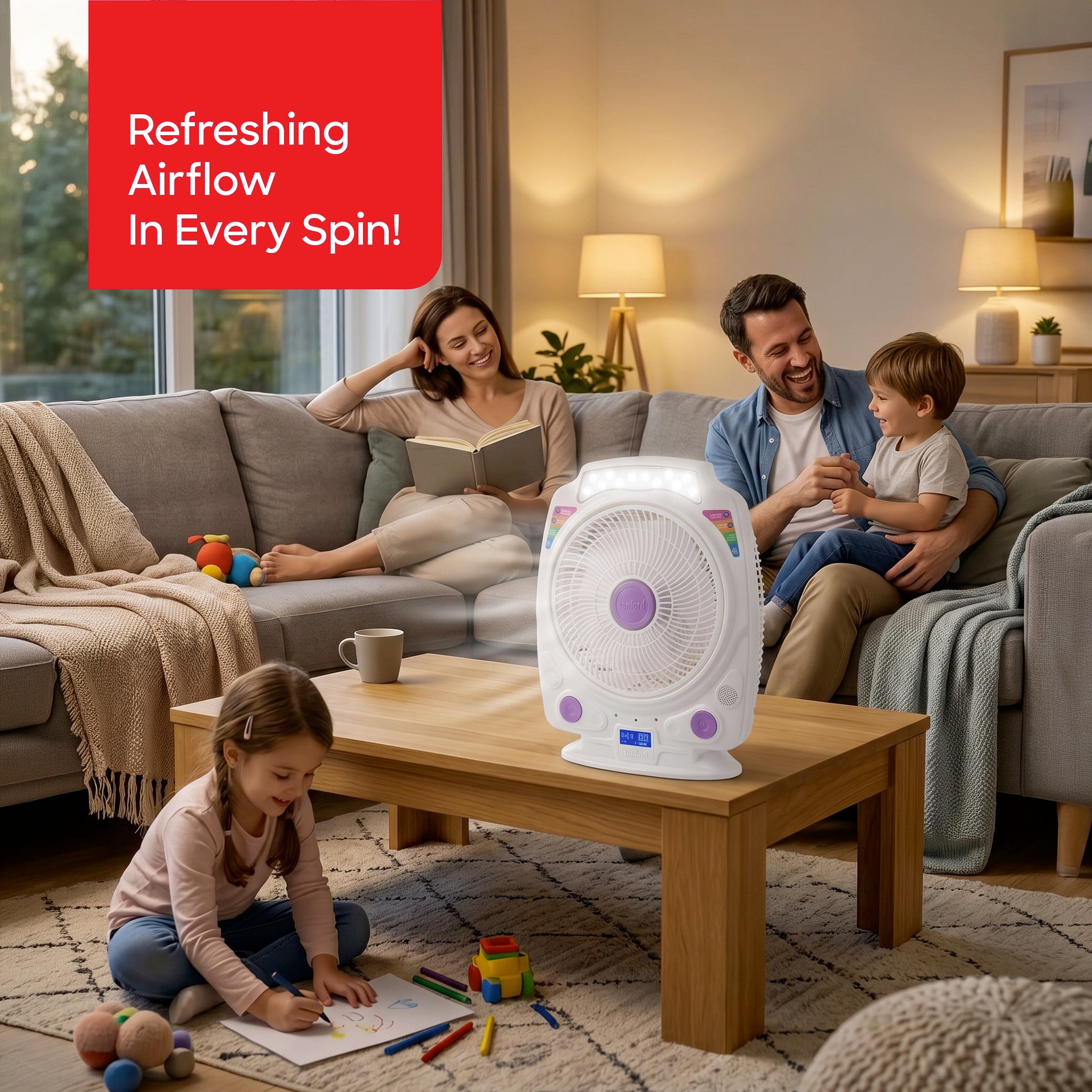 Sanford Rechargeable Table Fan Negative Ion 12 LED 3 Speed 9 Hour Timer - SF916RTF Sanford KSA