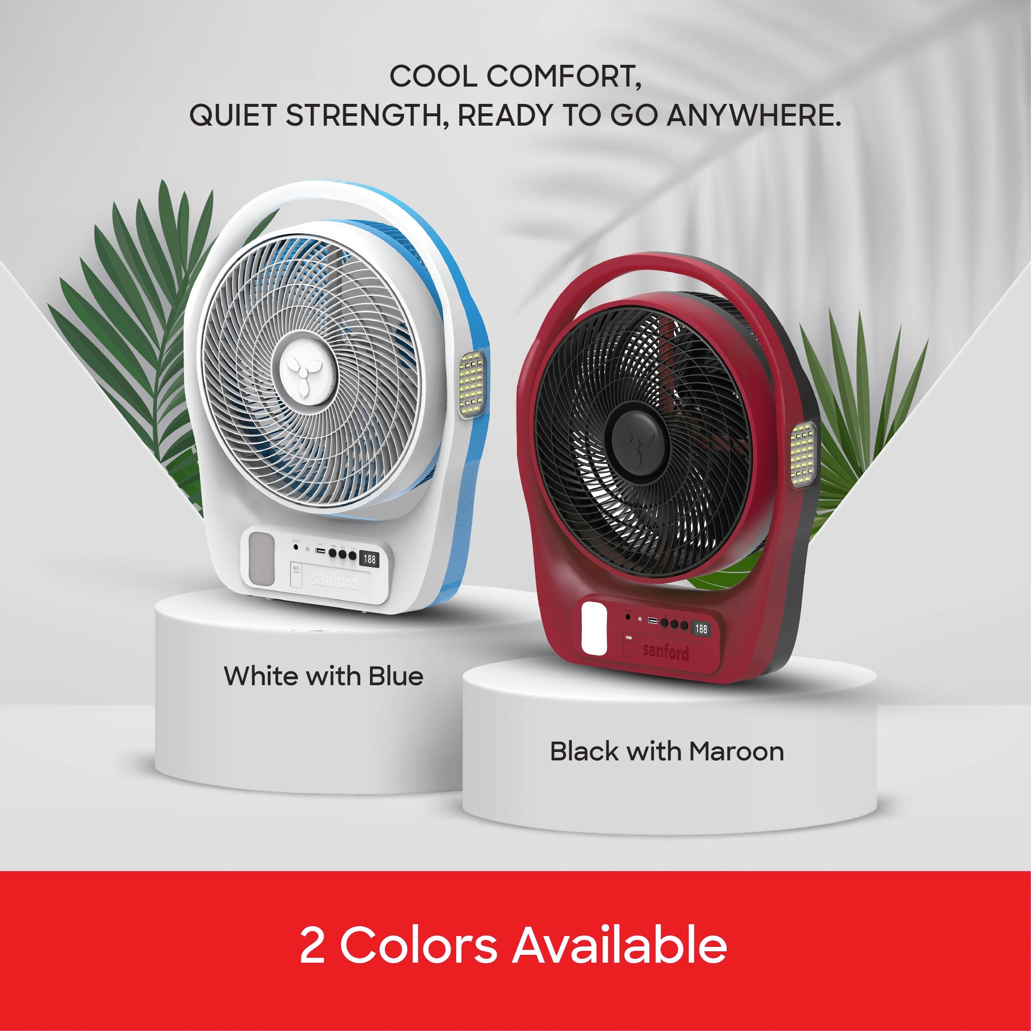 Sanford Table Fan 12-Inch Rechargeable 4500mAh with LED Light and AC/DC Timer - SF917RTF Sanford KSA