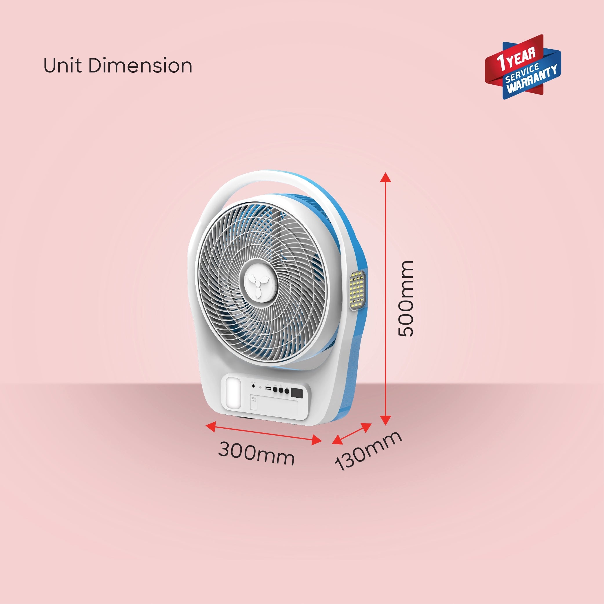 Sanford Table Fan 12-Inch Rechargeable 4500mAh with LED Light and AC/DC Timer - SF917RTF Sanford KSA