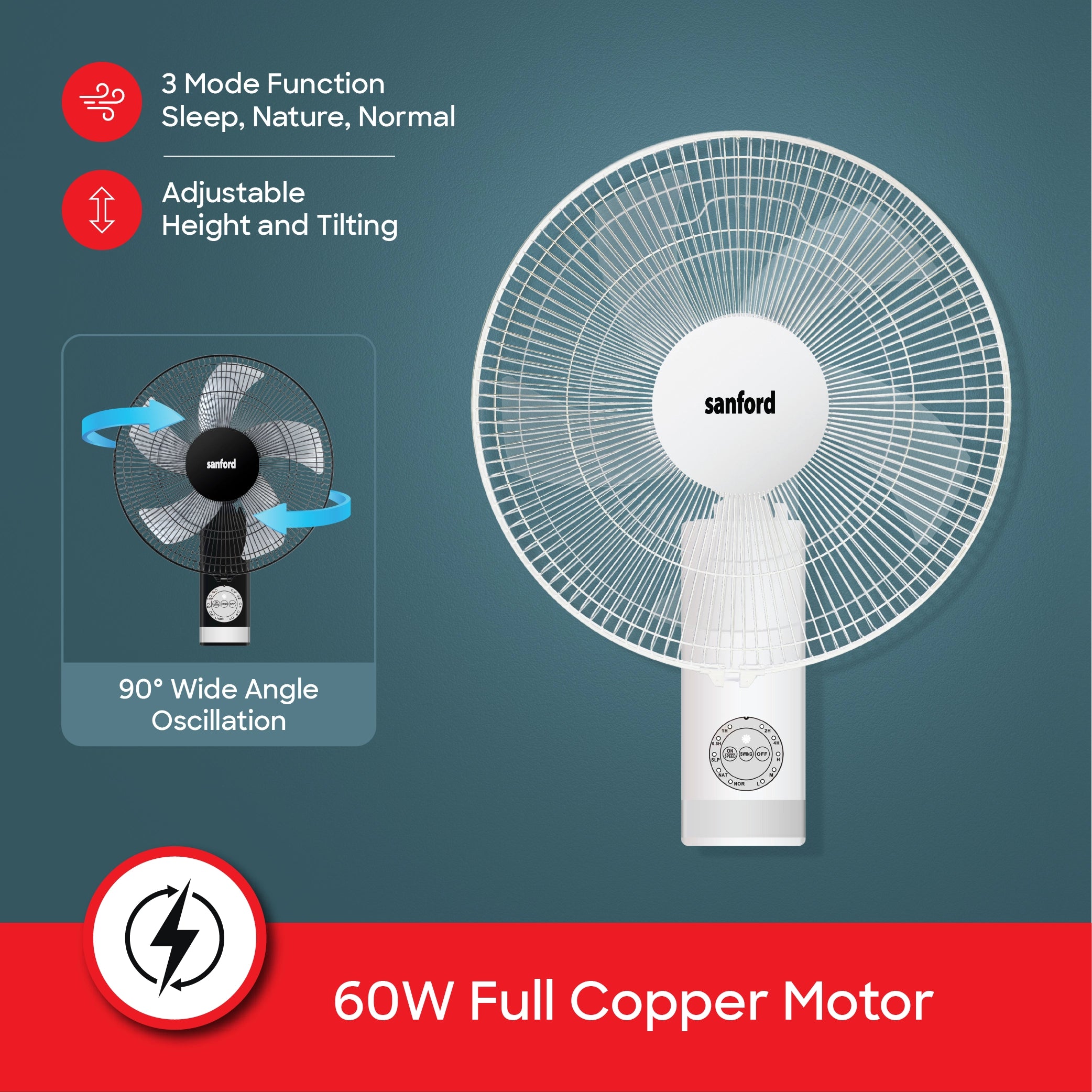 Sanford Wall Fan 16 Inch 60W with Remote Control - SF931WFN Sanford KSA