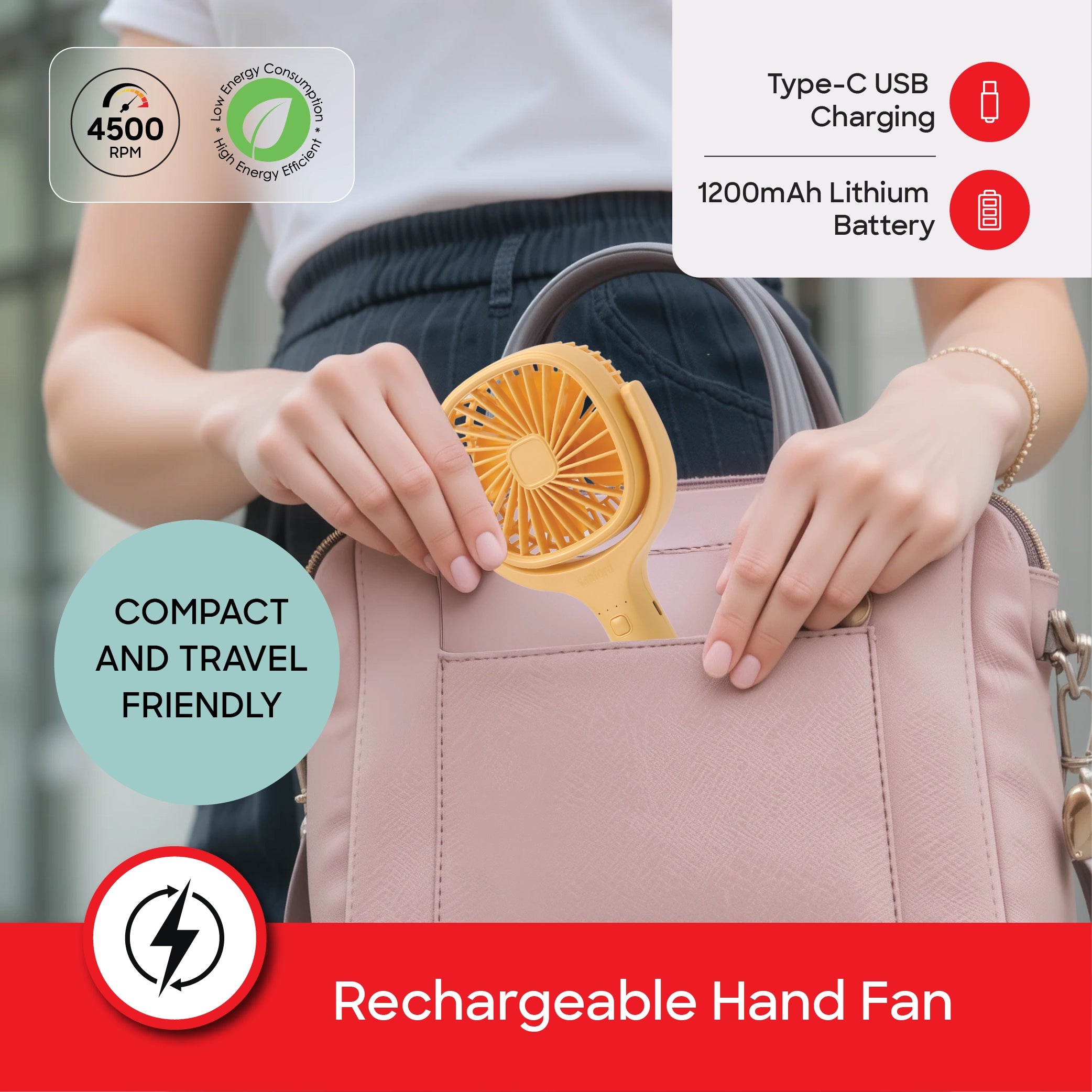 Sanford Hand Fan Rechargeable 1800mAh with 4500RPM Motor and Tilt Head - SF936HFN Sanford KSA