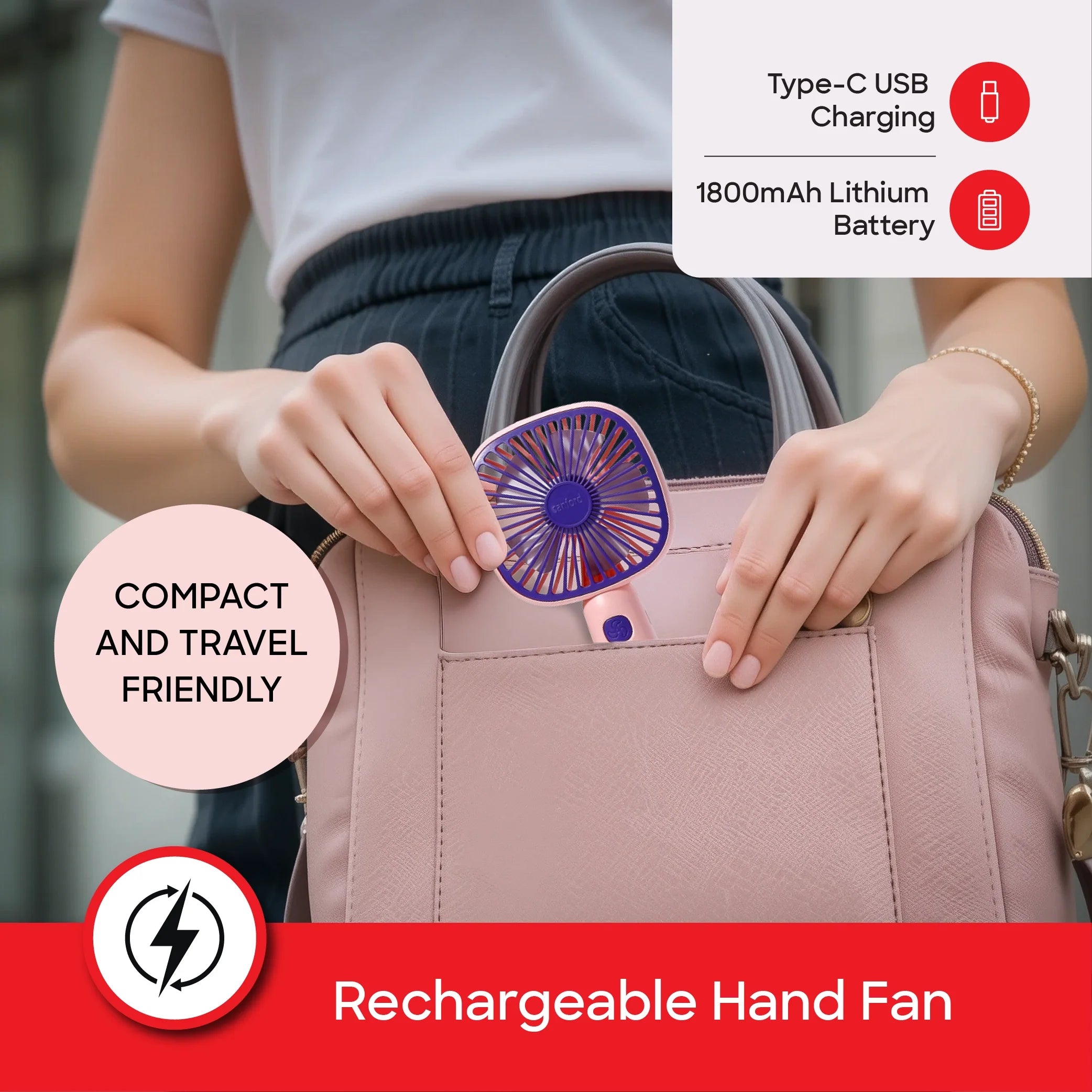 Rechargeable hand fan 5500RPM 3 Speed Mobile Holder USB Charging sanford 4