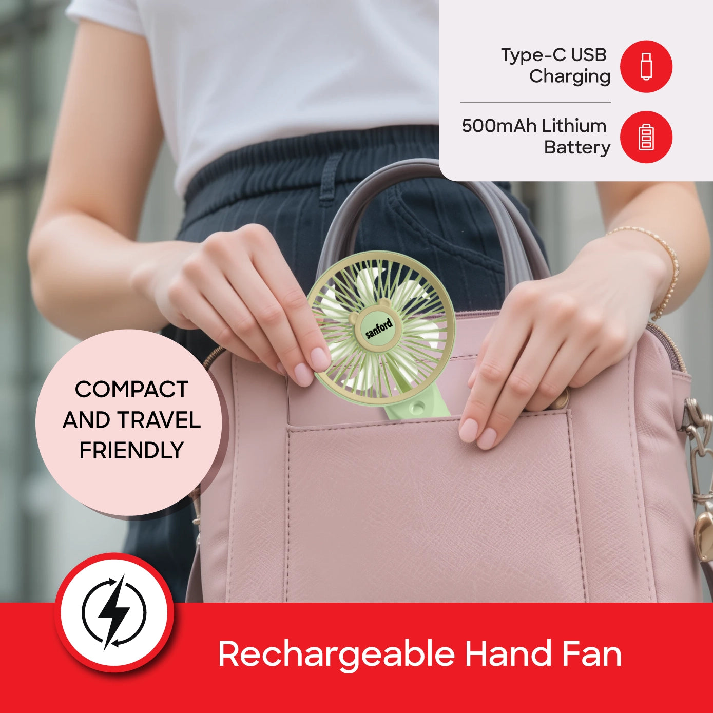 Sanford Hand Fan Rechargeable with Steam Spray 3 Speed - SF949HFN Sanford KSA