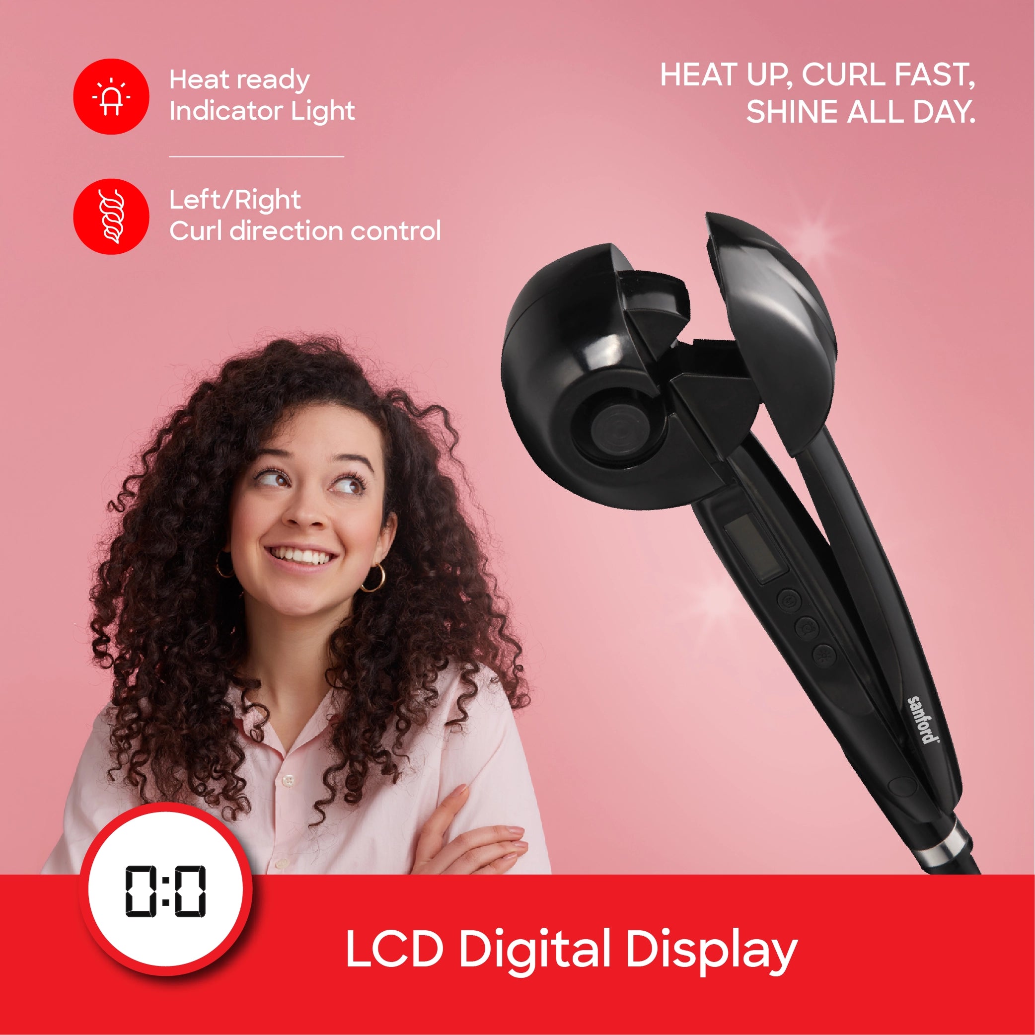 Sanford Auto Hair Curler 35W with LCD Display & Auto Curl Direction Control - SF9664AHCL Sanford KSA