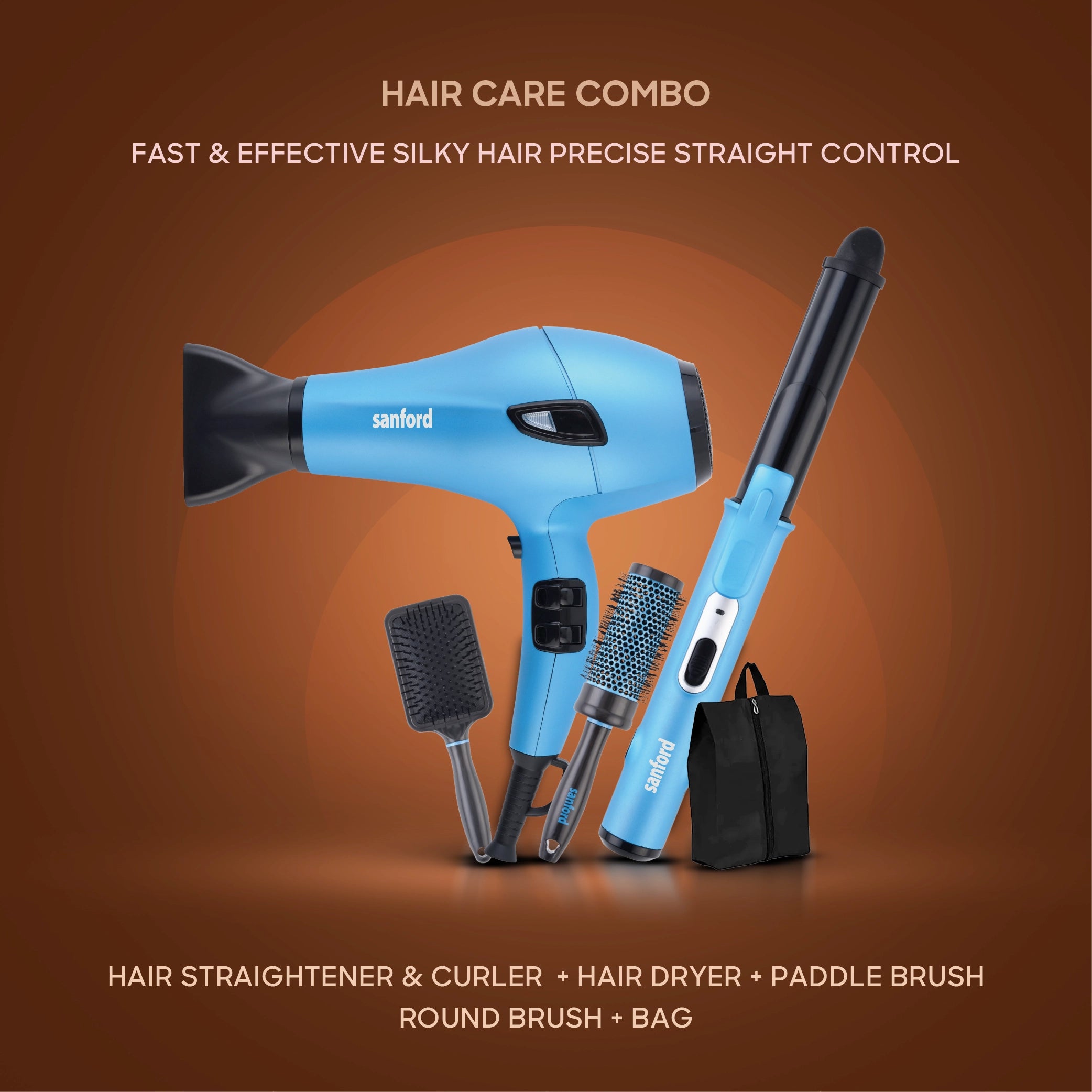 Sanford 5-in-1 Hair Styling Kit with Dryer, Straightener & Curler - SF9679PCC Sanford KSA