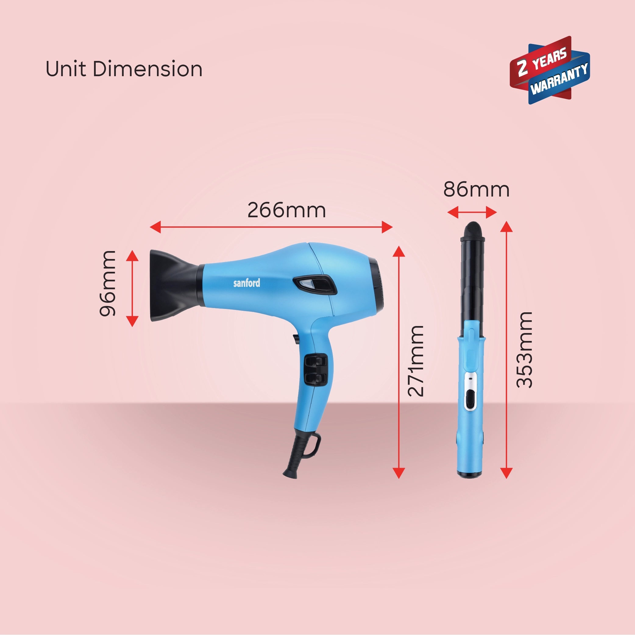 Sanford 5-in-1 Hair Styling Kit with Dryer, Straightener & Curler - SF9679PCC Sanford KSA