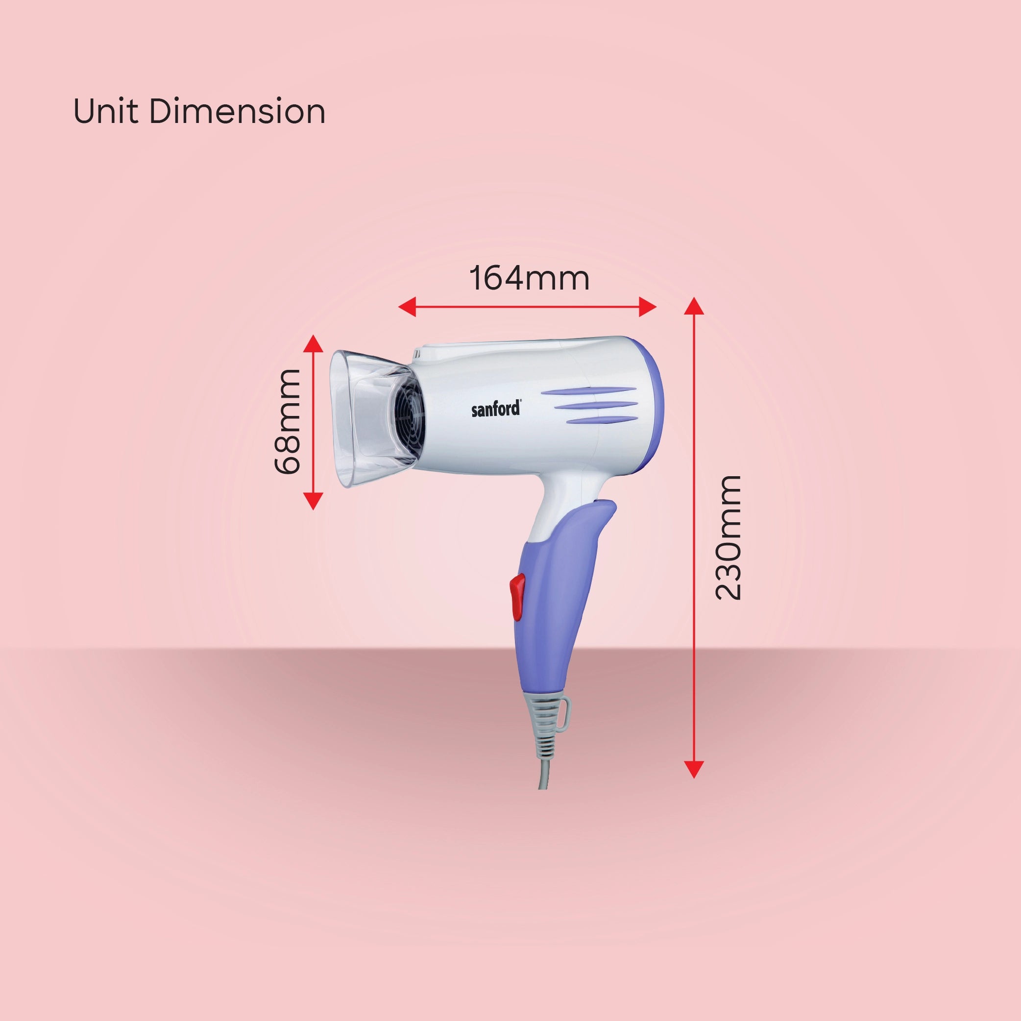 Sanford Foldable Travel Hair Dryer 1600W with Concentrator Nozzle & 2 Speeds - SF9680HD Sanford KSA