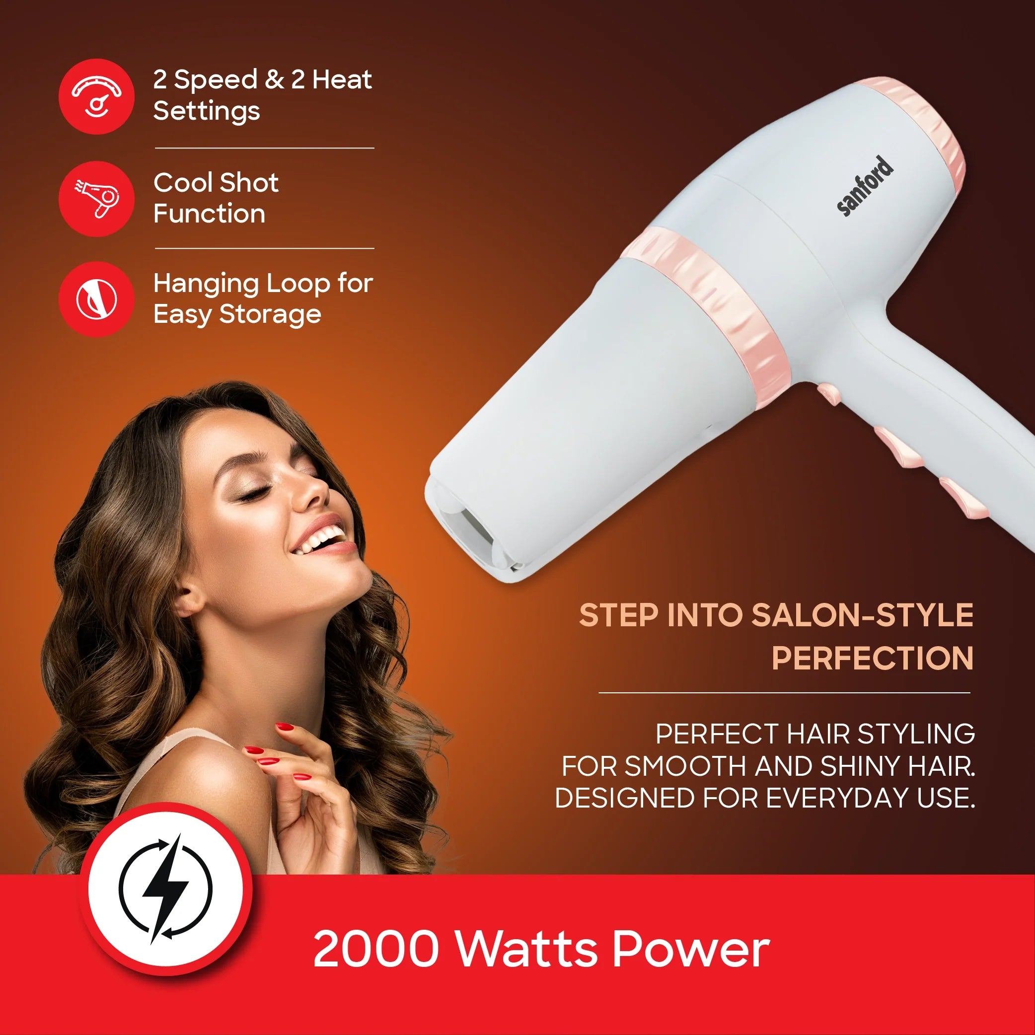 best hair dryer 2000W AC Motor 2 in 1 Drying Modes sanford 3