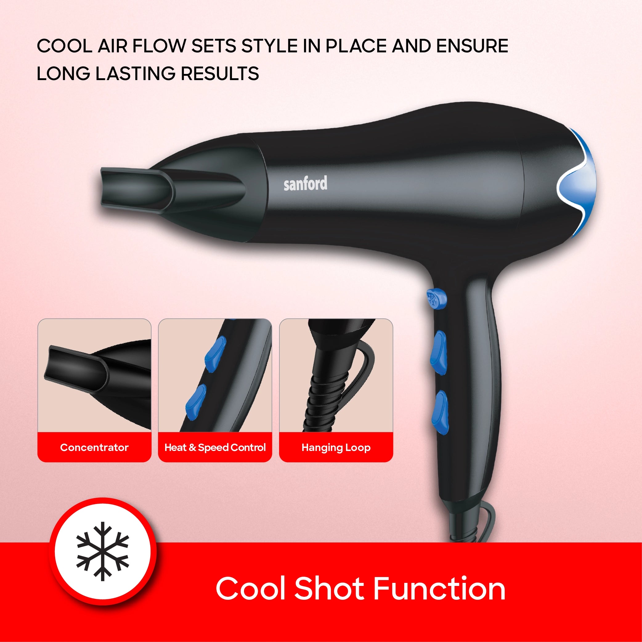Sanford Hair Dryer KSA 2200W 2 Speed & 2 Heat, Cool Shot, Narrow Concentrator - SF9694HD Sanford KSA