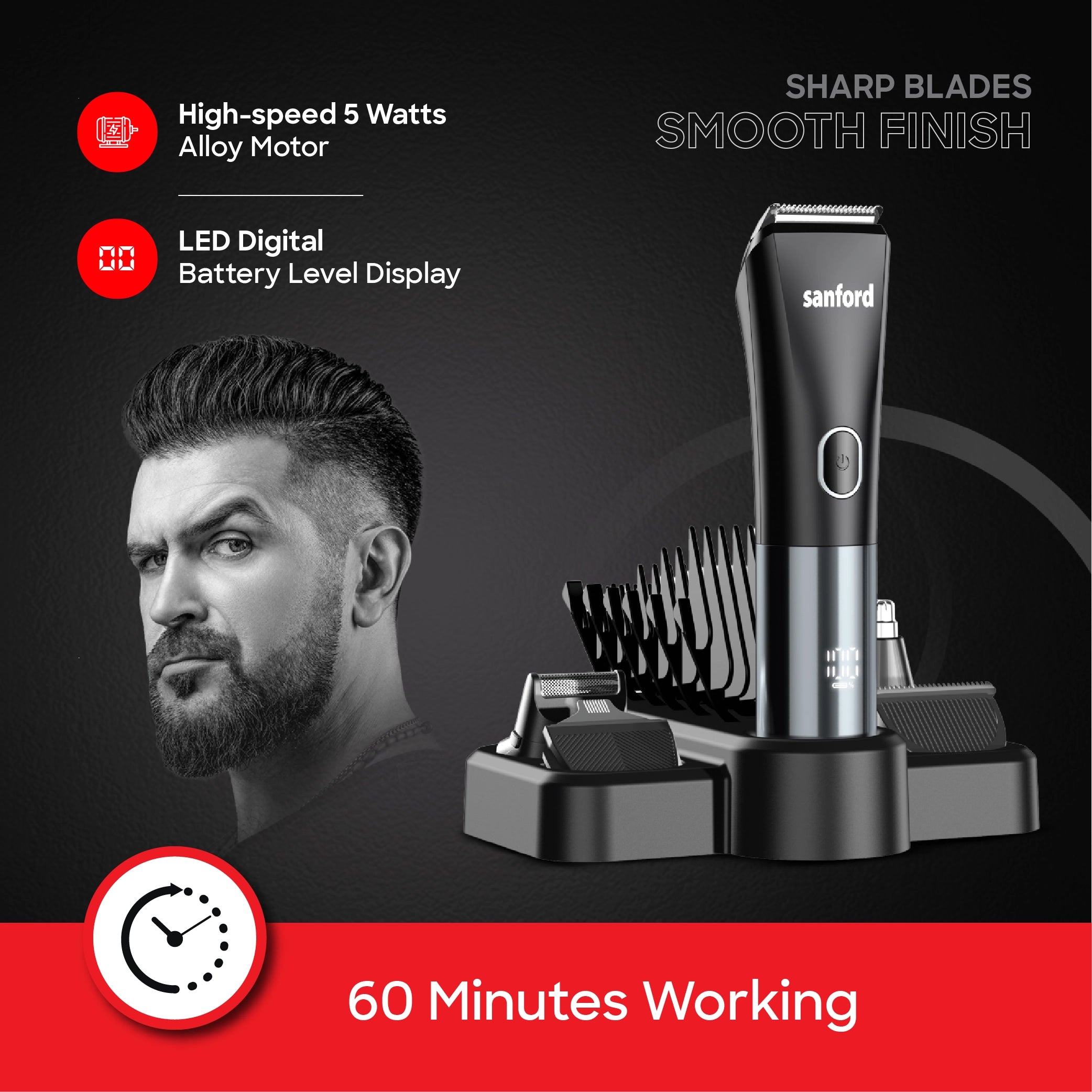 Sanford Rechargeable Hair Clipper 11 in 1 Grooming Kit with LED Display - SF9711HC Sanford KSA