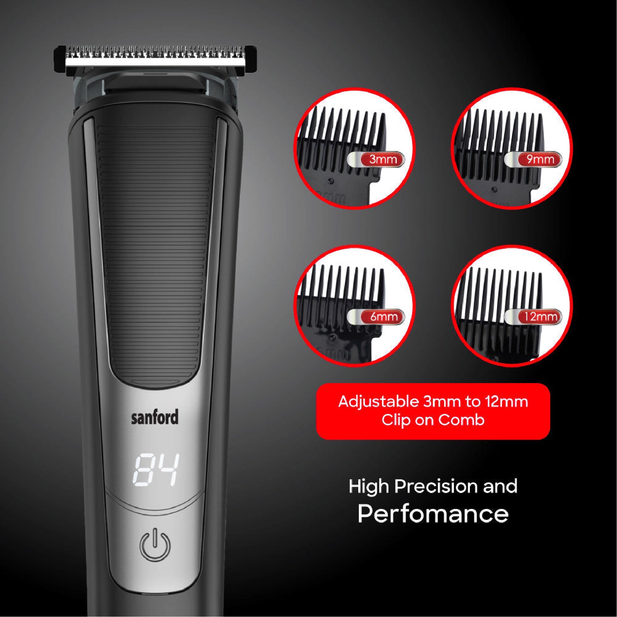 Sanford Hair Trimmer with 90-100 Min Runtime LED Display USB Charging and Long-Lasting Lithium Battery - SF9713HC Sanford KSA