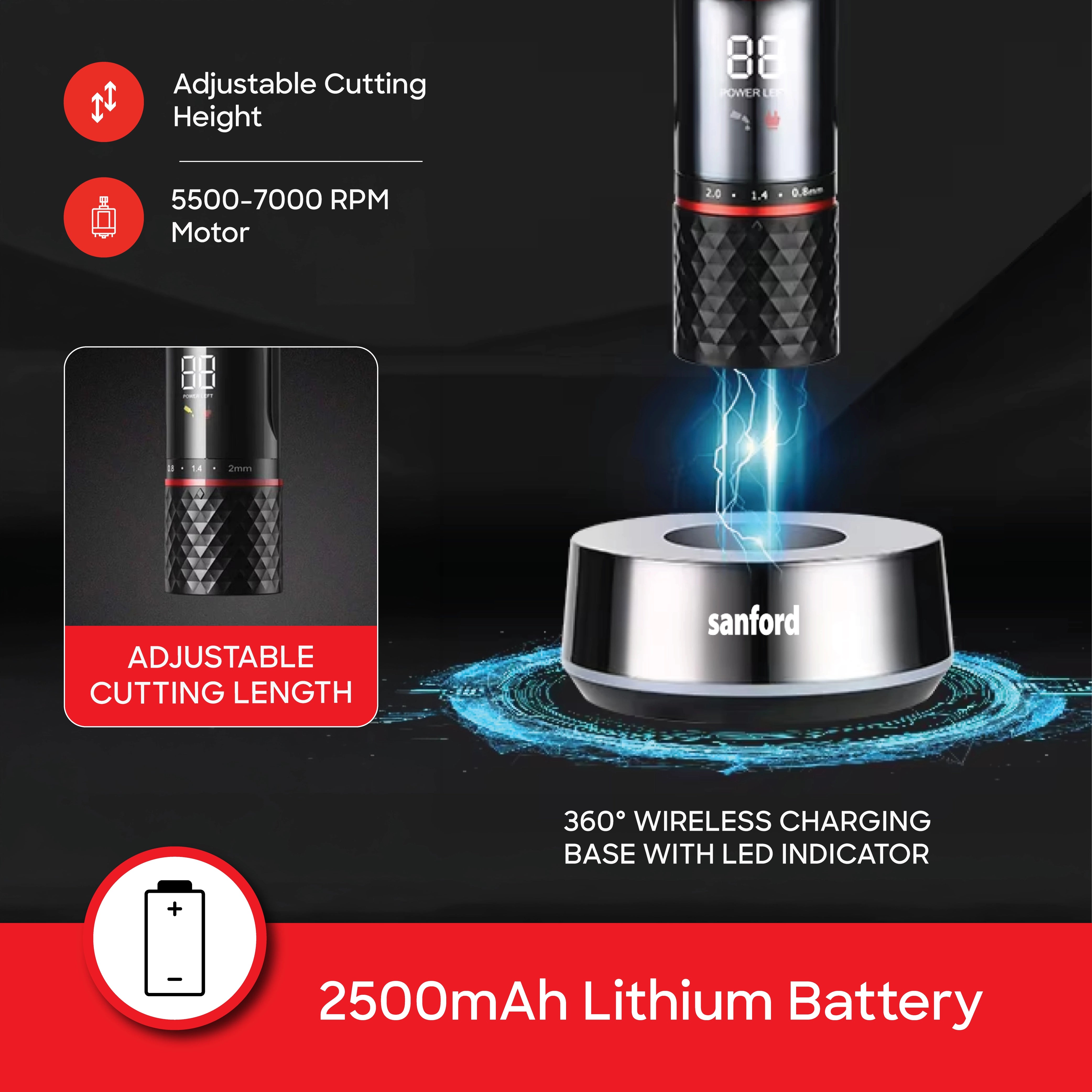 Sanford Professional Hair Clipper with Wireless Charging Base and Dual Display - SF9722HC Sanford KSA